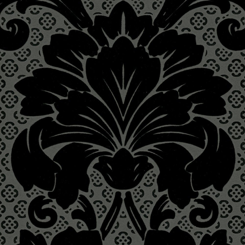             Papel pintado ornamental con grandes motivos florales - negro, gris
        