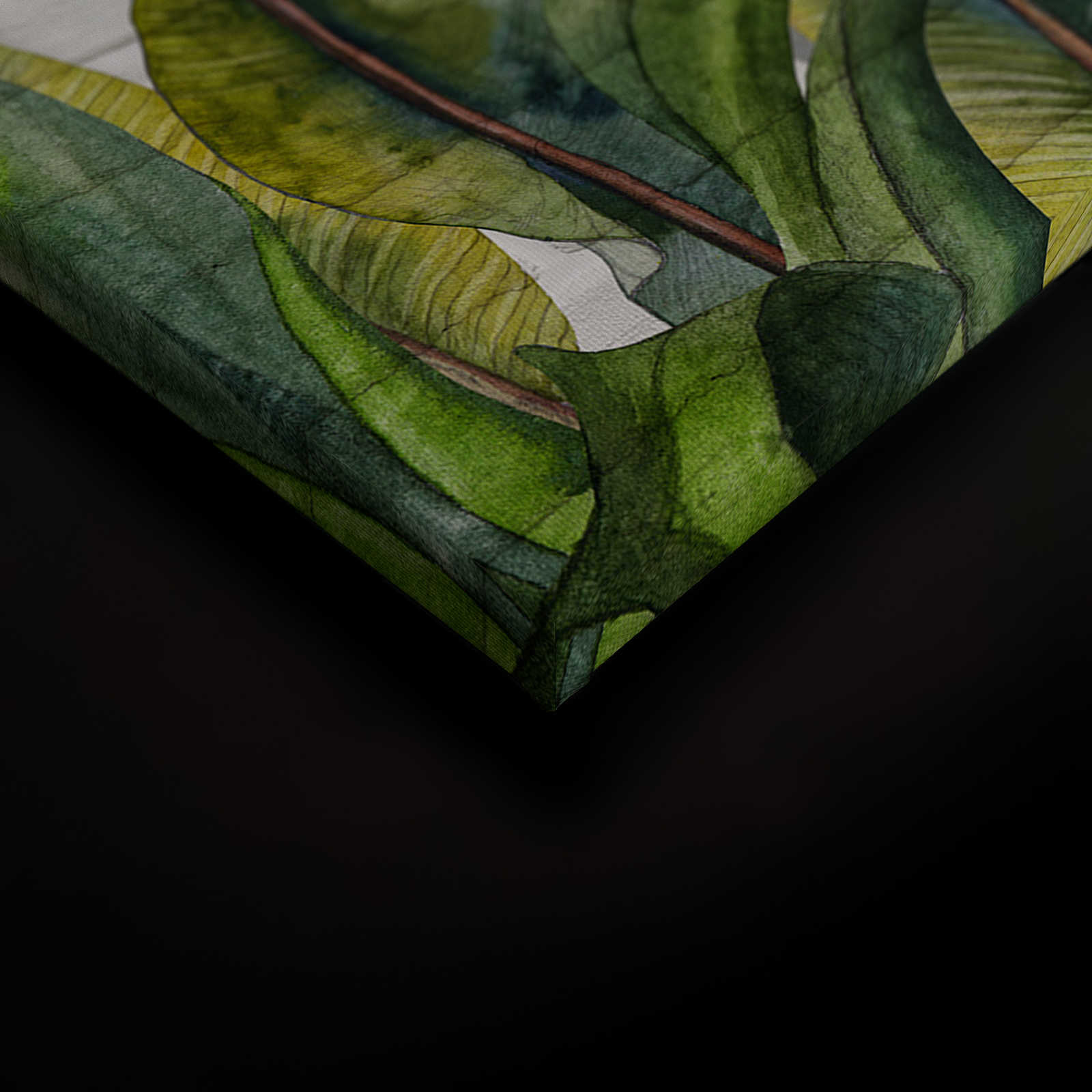             Quadro su tela con foglie davanti a una parete di mattoni bianchi - 0,90 m x 0,60 m
        