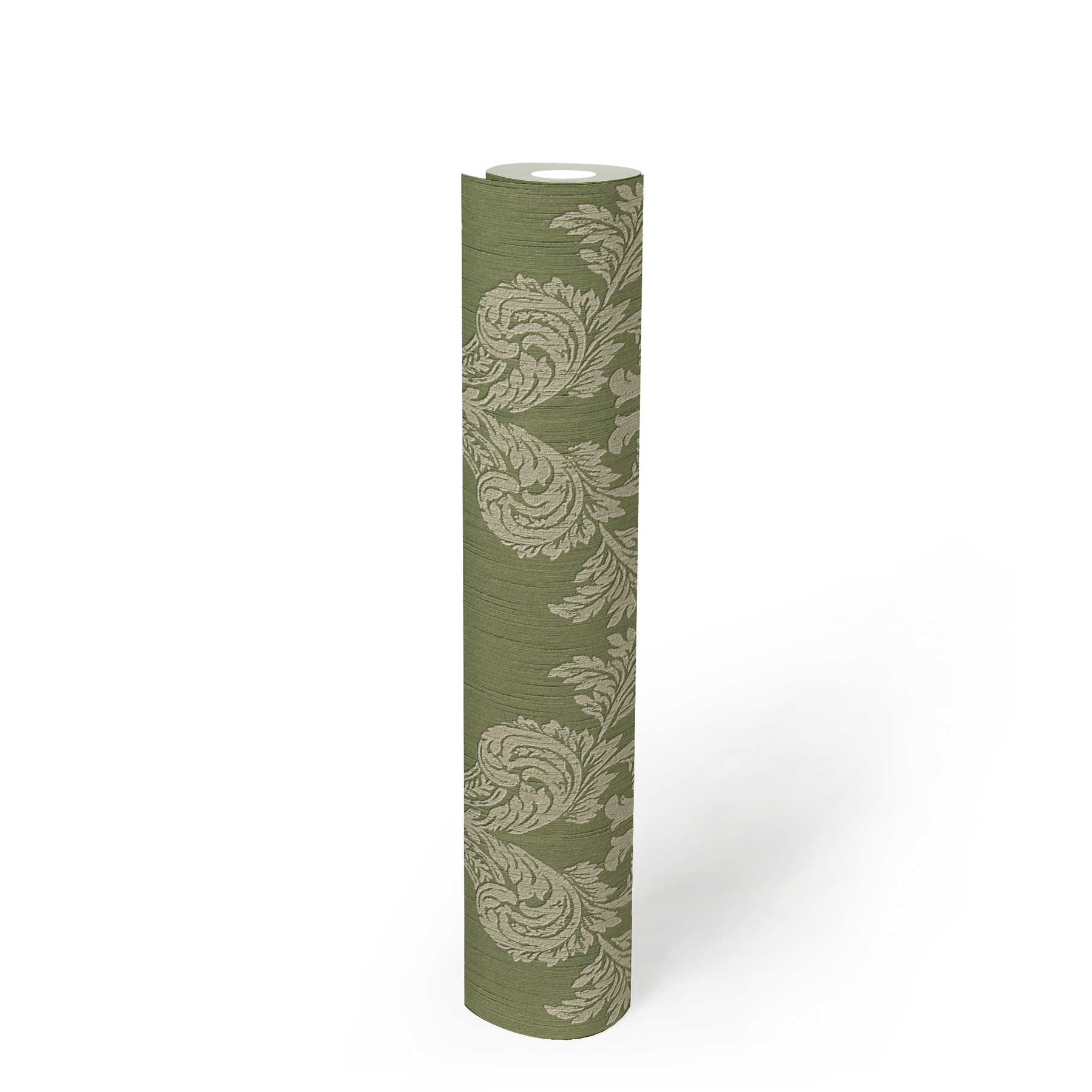             Papier peint ornemental avec motif floral & effet structuré - Vert
        