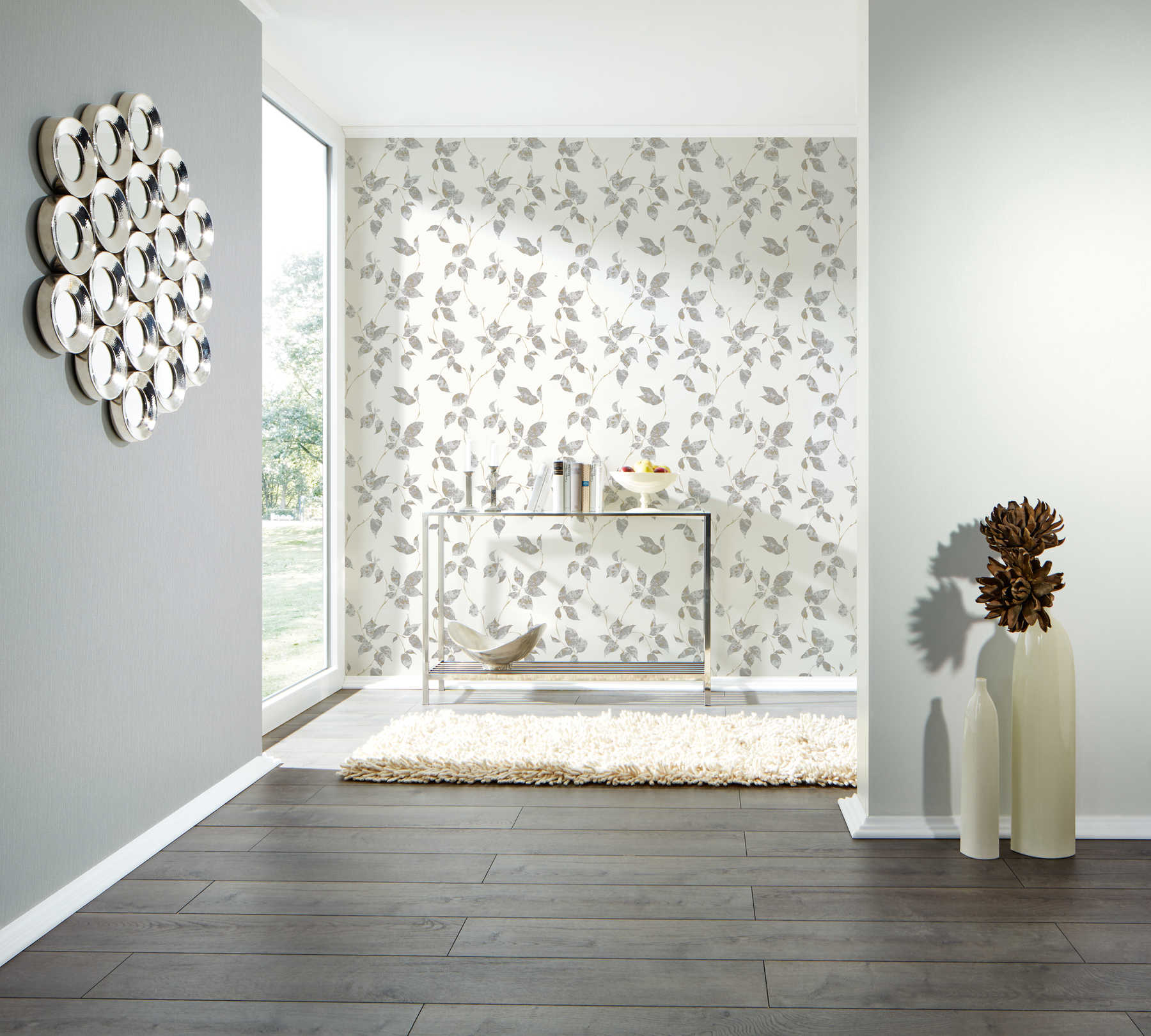             Country house wallpaper grey with texture effect & plaster look
        
