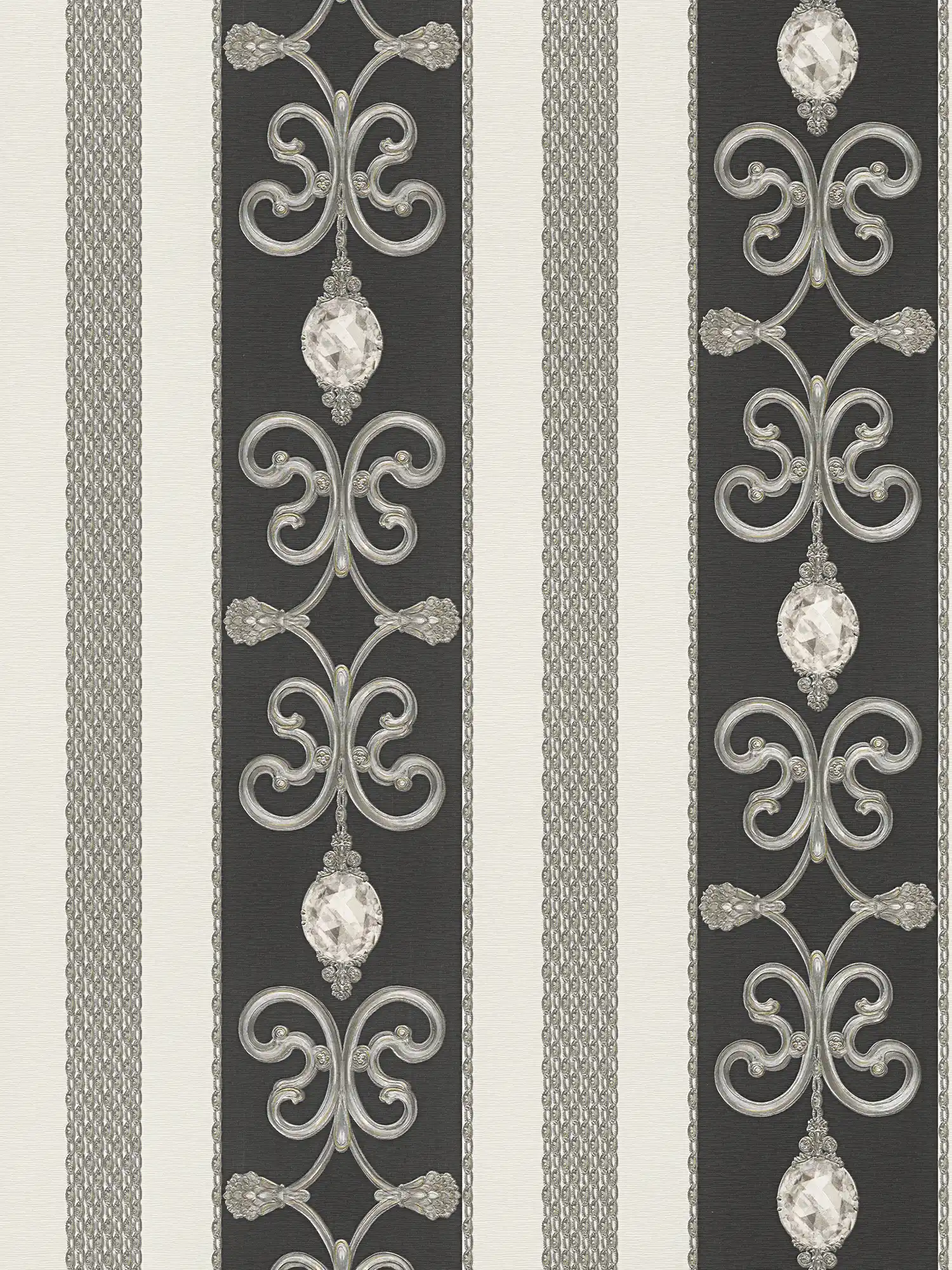 Luxe behang met metallic strepen & ornamenten - zwart
