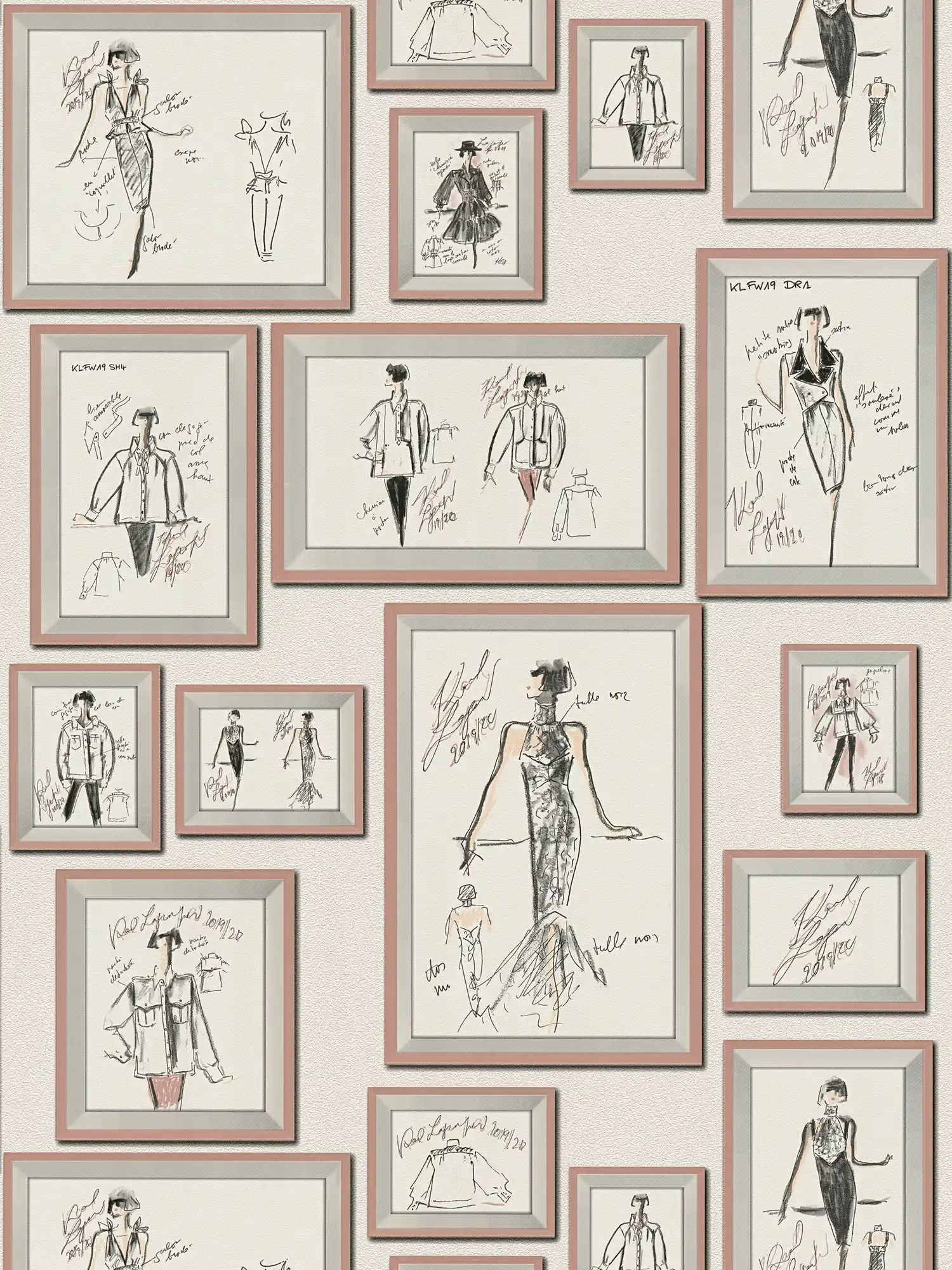 Non-woven wallpaper Karl LAGERFELD fashion designs - white, pink
