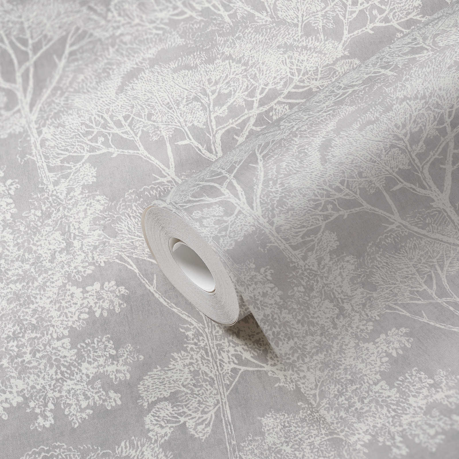             Vintage non-woven wallpaper tree motif with metallic effect - cream, grey, metallic
        