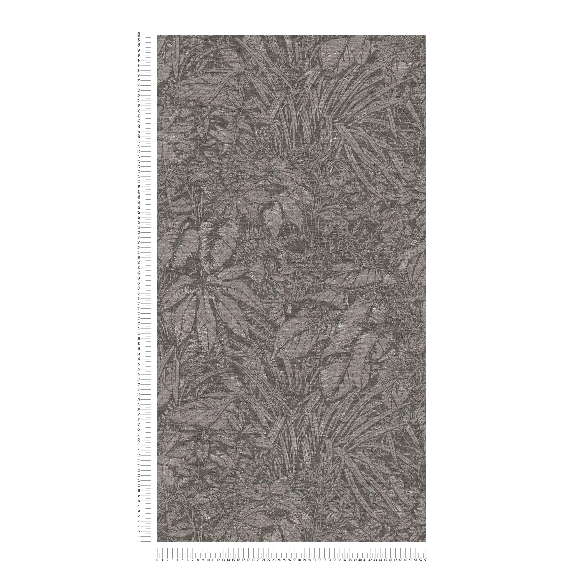             papier peint en papier intissé avec motif floral à feuilles - gris, noir, argenté
        