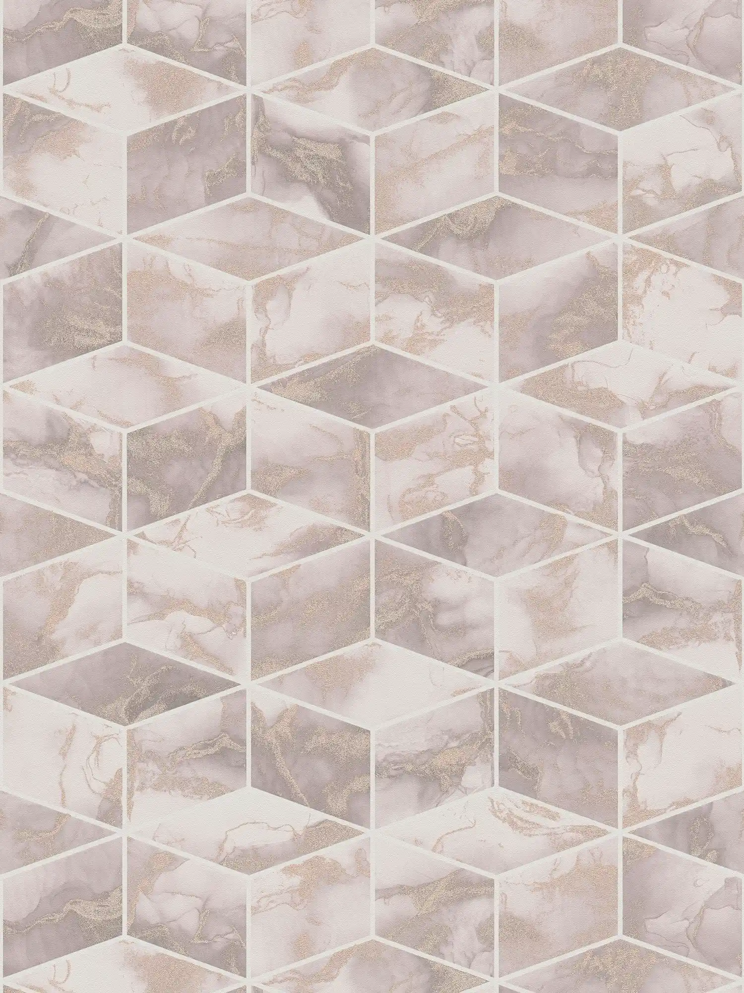 Tile wallpaper with marble & metallic effect - metallic, pink, white
