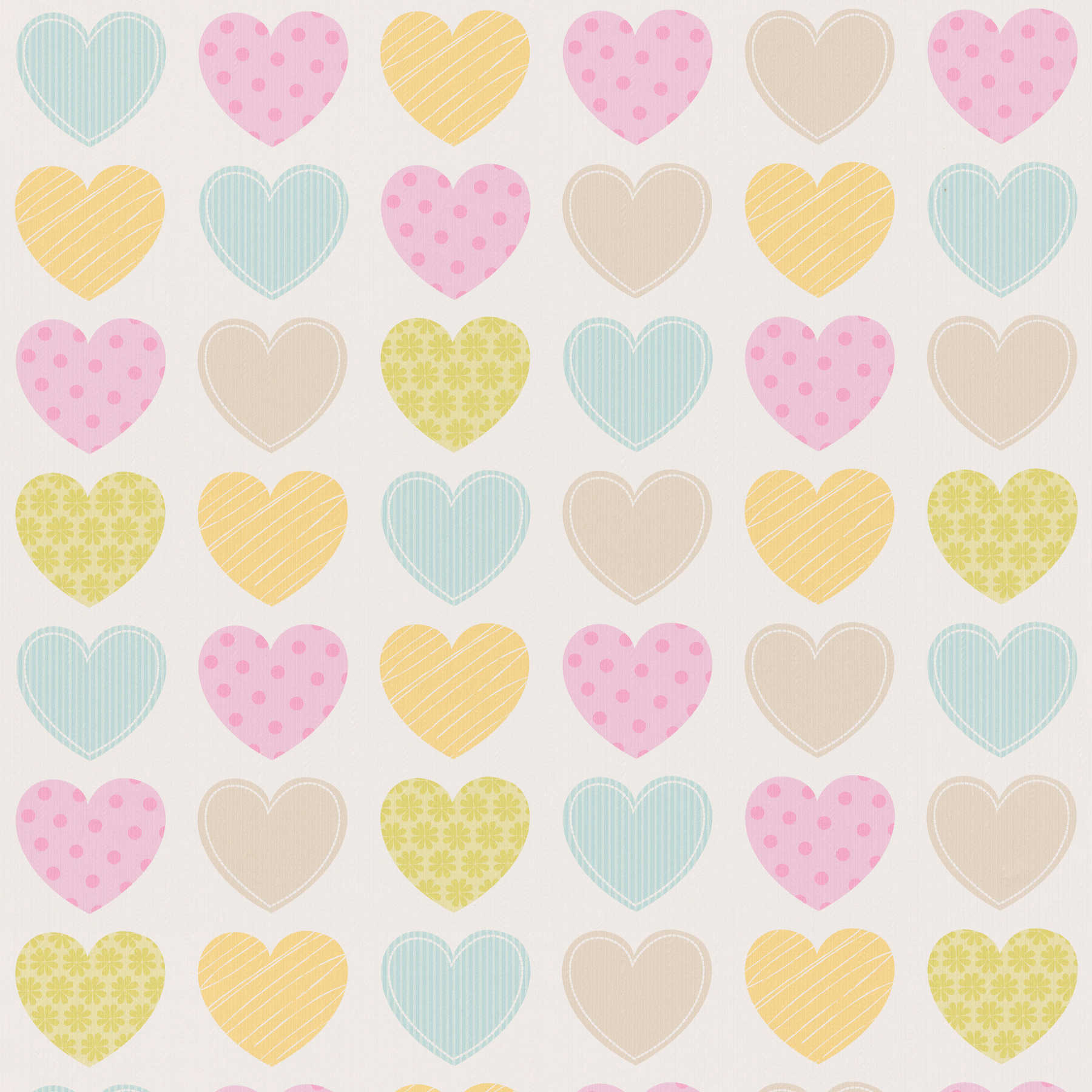         Pastel wallpaper with hearts for Nursery - colourful, white
    