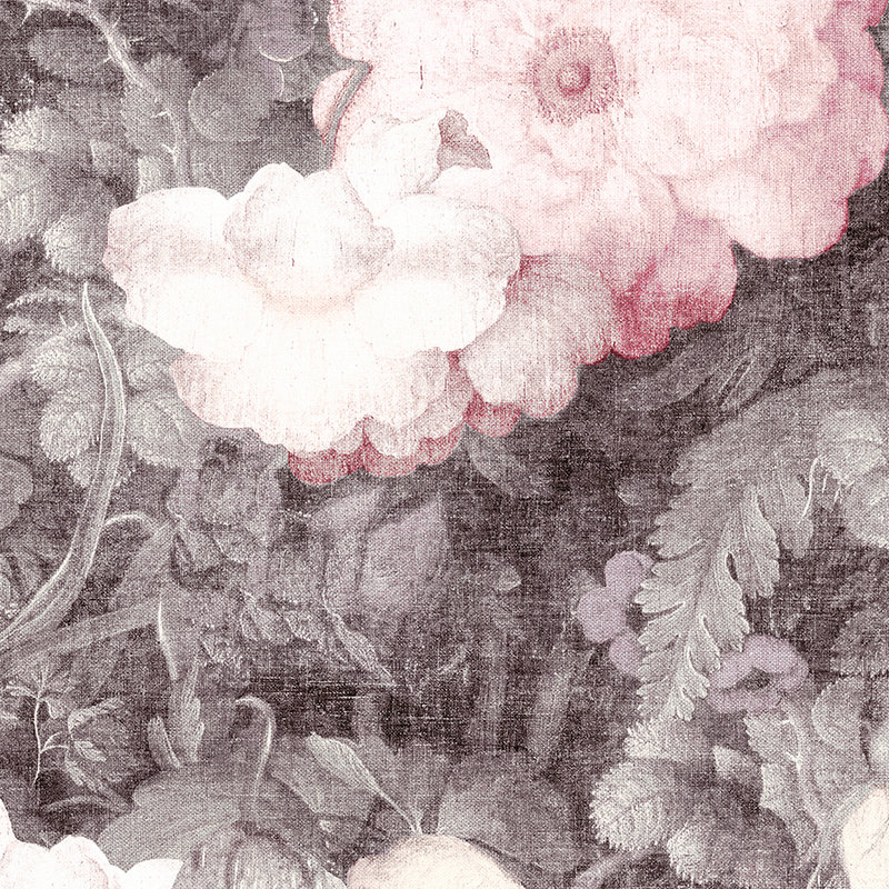         Flowers mural in painting look, vintage & linen - pink, grey
    