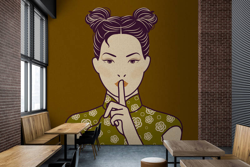             Himari 1 - pssst, estilo manga sobre papel pintado fotográfico en estructura de cartón - Beige, Amarillo | Vellón liso mate
        