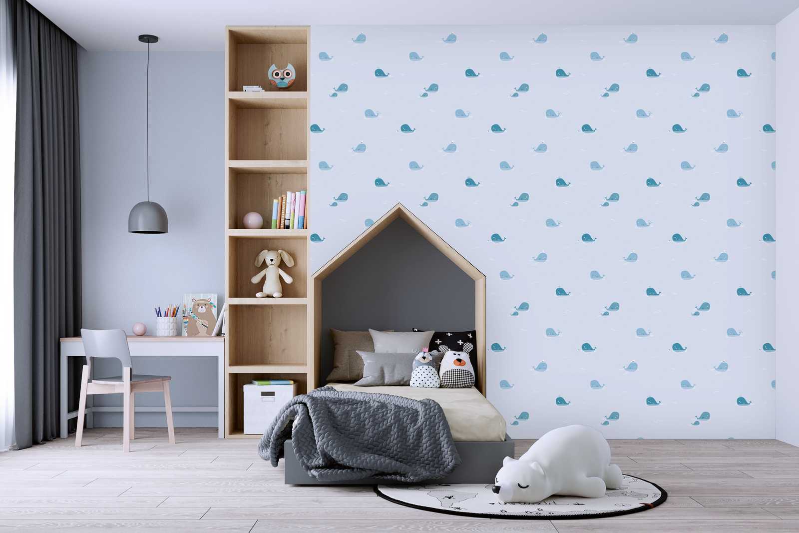             Nursery boys wallpaper whales - blue, grey, white
        
