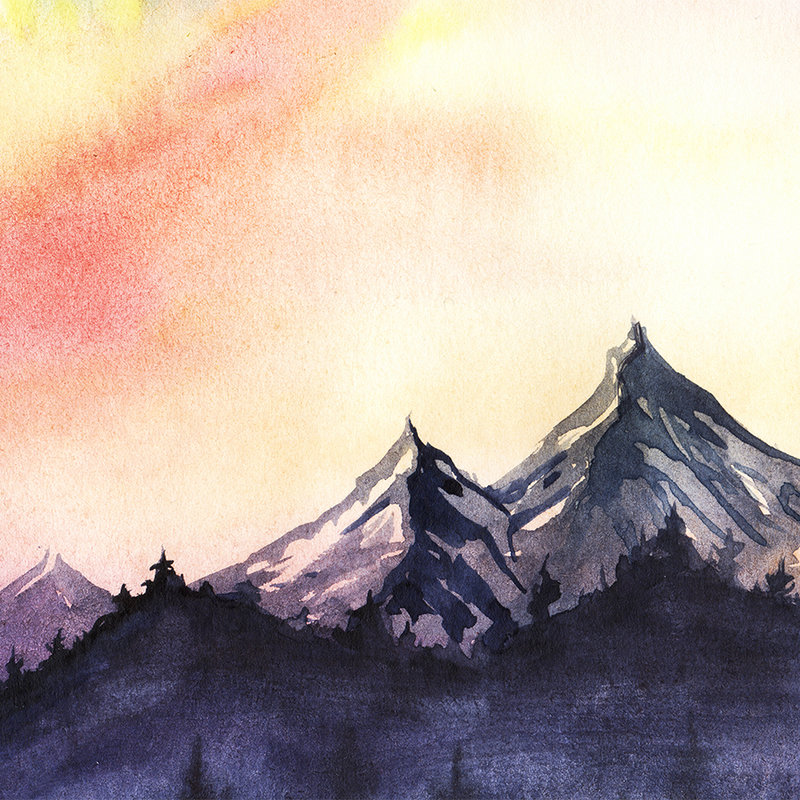 Paysage de montagne de style aquarelle - gris, jaune, rose
