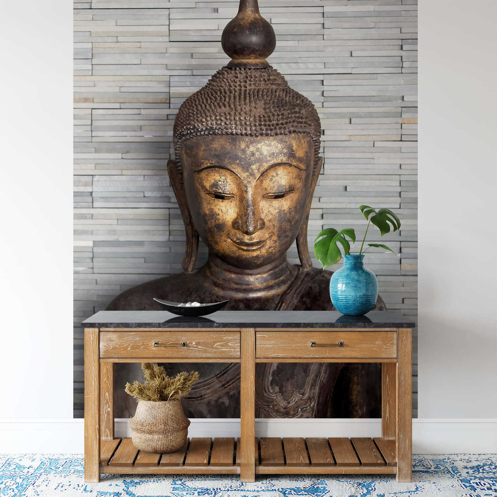             Photo wallpaper narrow with Buddha - Brown, Grey
        
