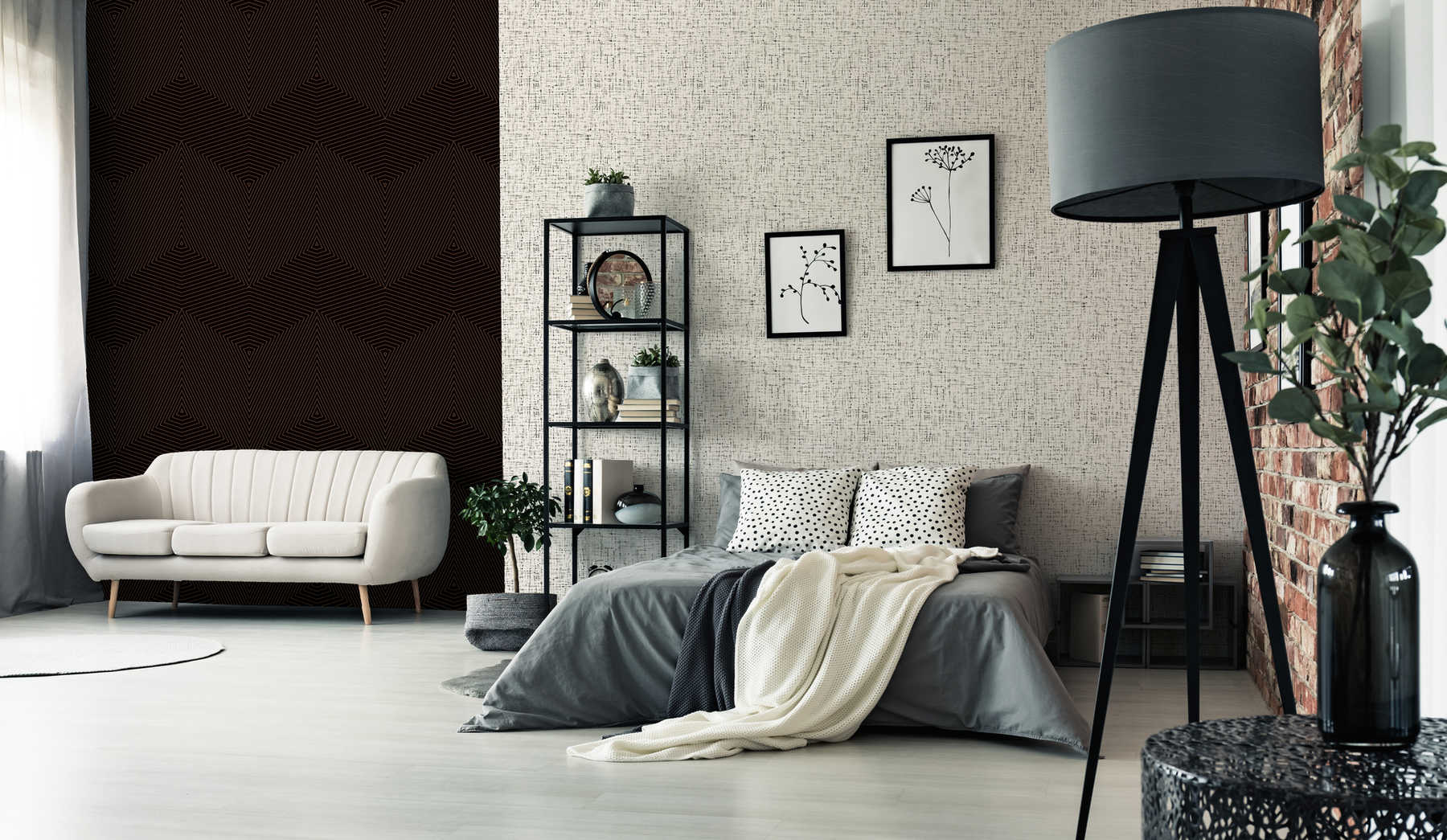             Non-woven wallpaper lined with metallic effect - black, bronze
        