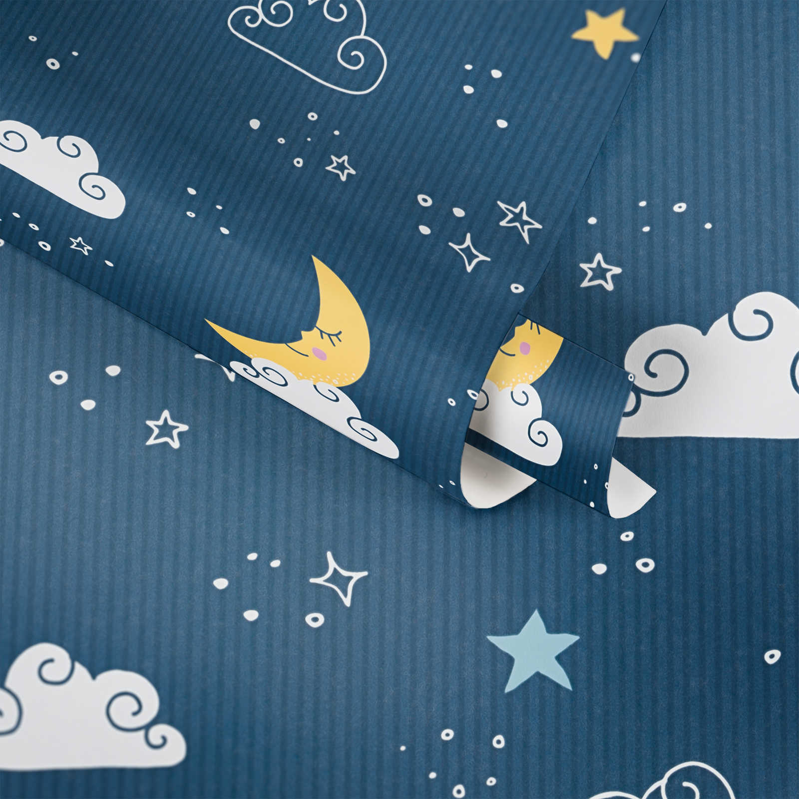             Papier peint chambre enfant Ciel de nuit - Bleu, blanc, jaune
        
