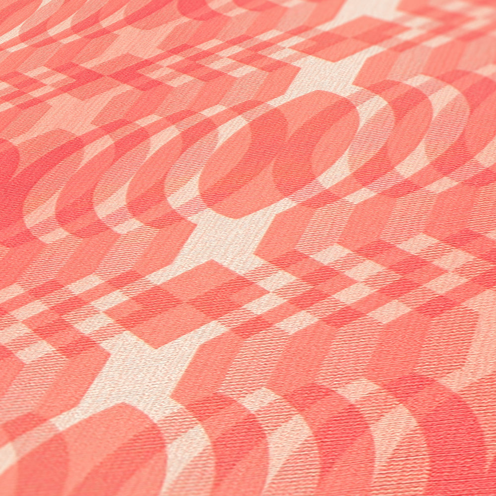             Geometric pattern on non-woven wallpaper in retro style - red, cream, white
        
