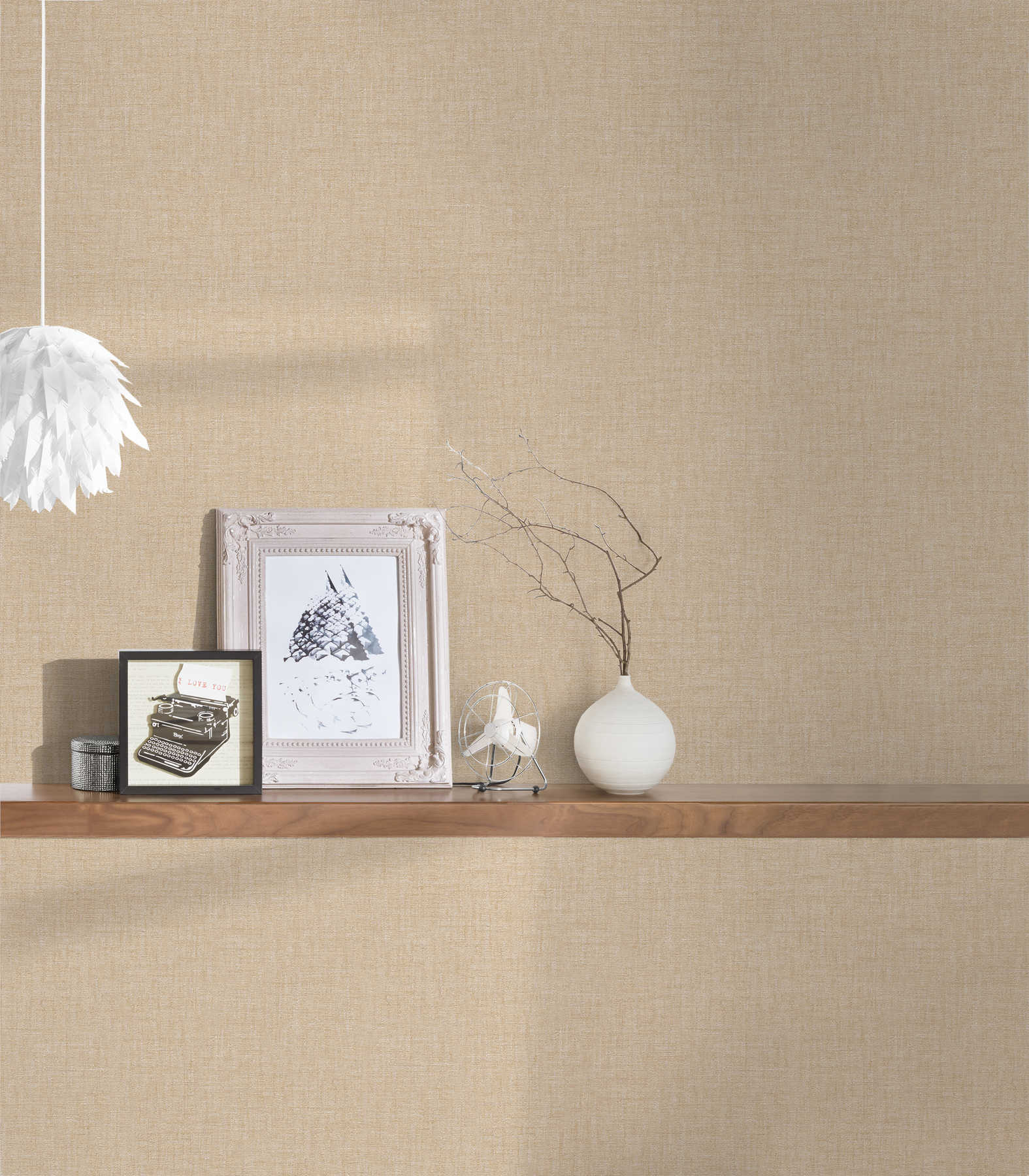             Plain wallpaper VERSACE in linen look with shimmer - beige
        