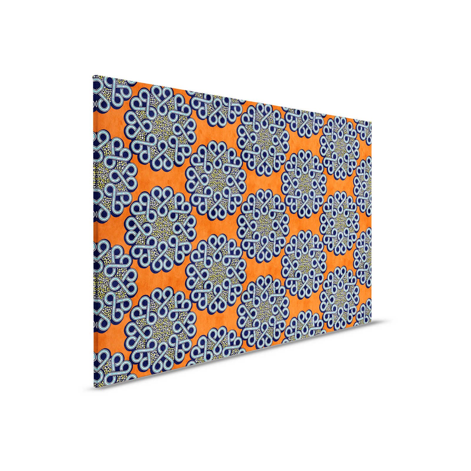 Dakar 2 - Aftican Canvas Wax Textile Pattern Orange, Blue - 0.90 m x 0.60 m
