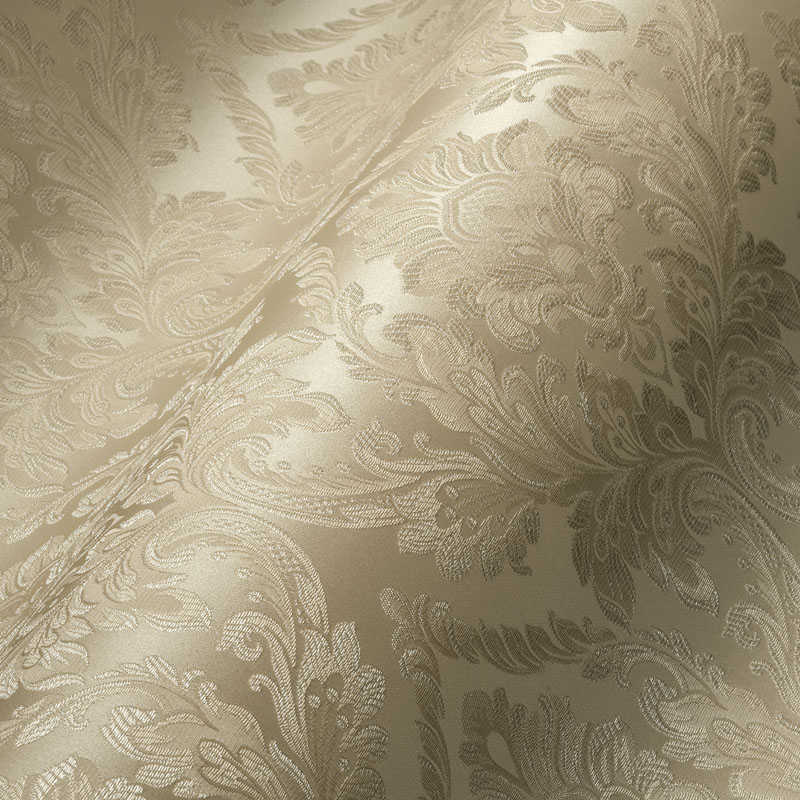             Papier peint baroque opulent avec ornements floraux - beige
        