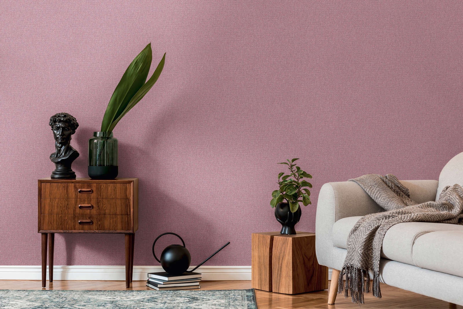             Non-woven wallpaper with fabric structure plain, matt - violet, pink
        
