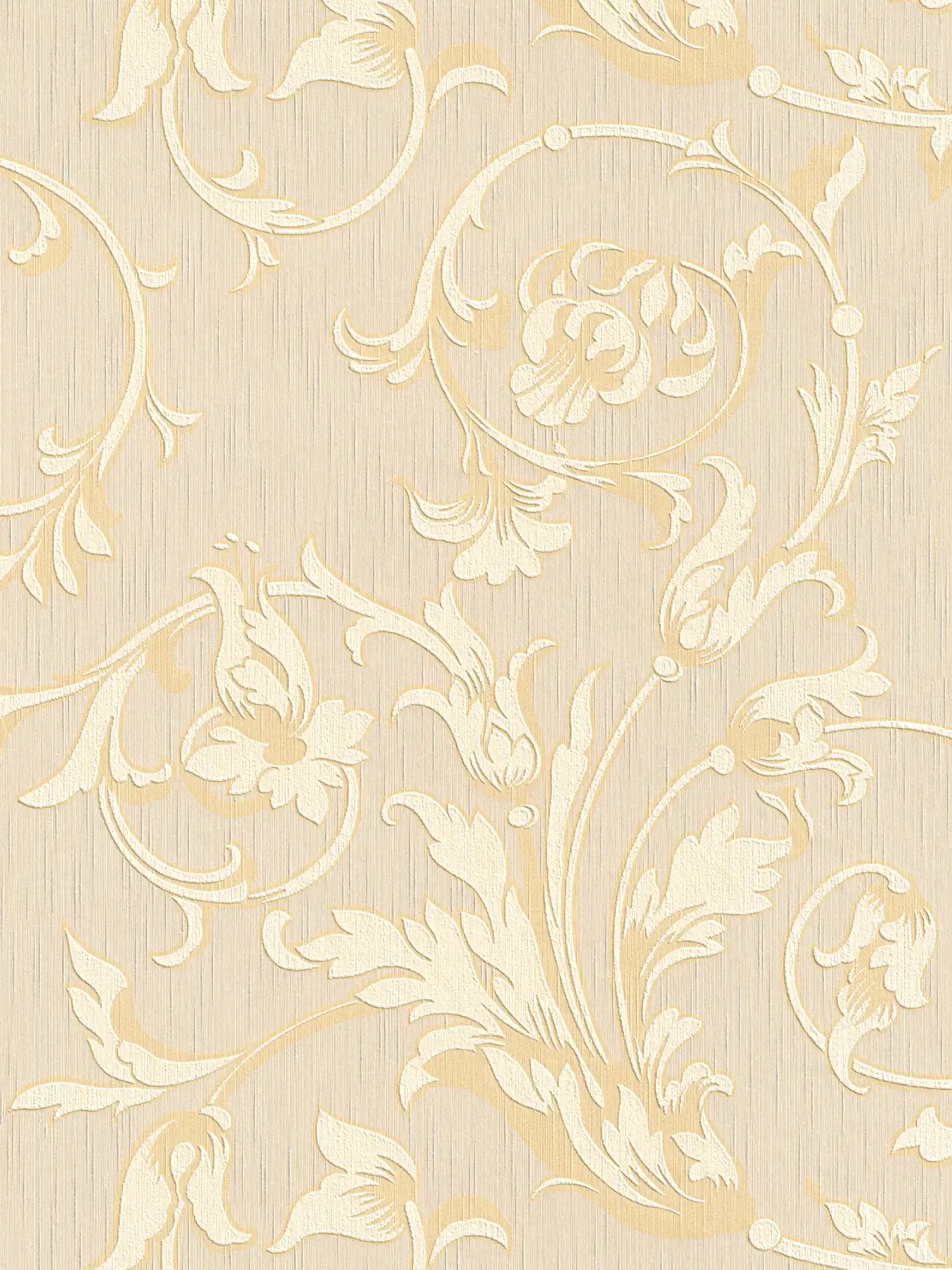Papel pintado ornamental con aspecto de seda - crema, dorado, beige
