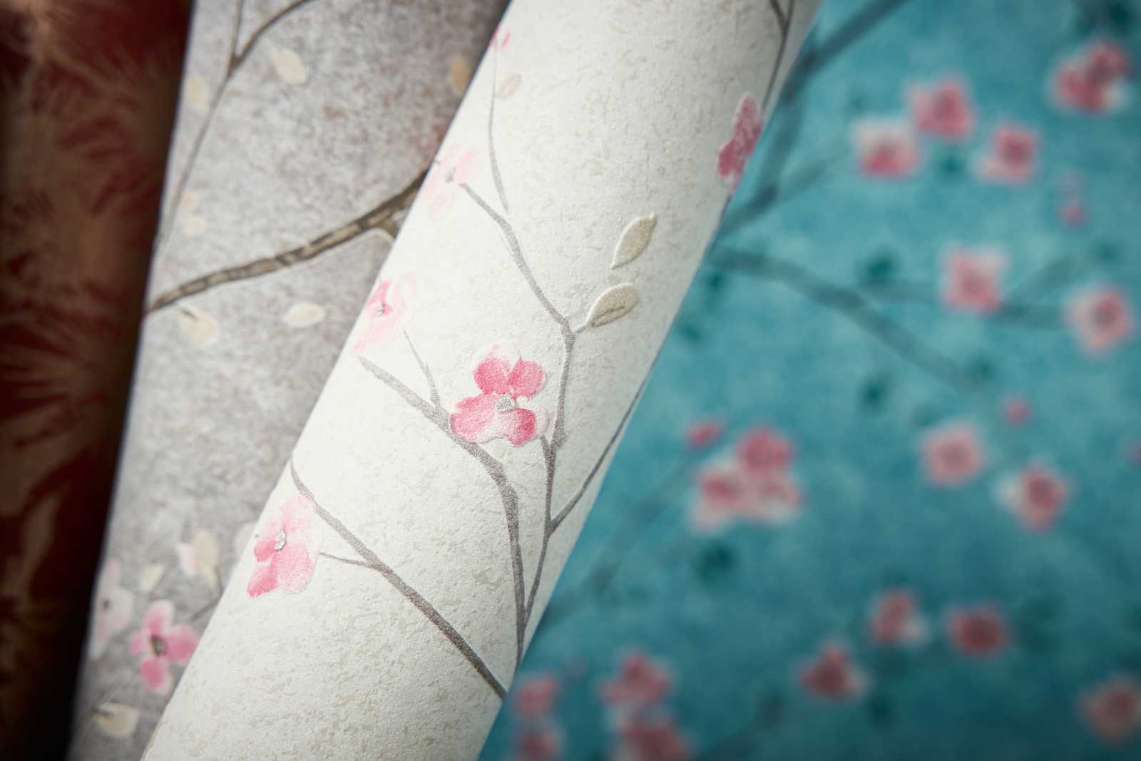             Papier peint japonais fleurs de cerisier - bleu, vert, rose
        