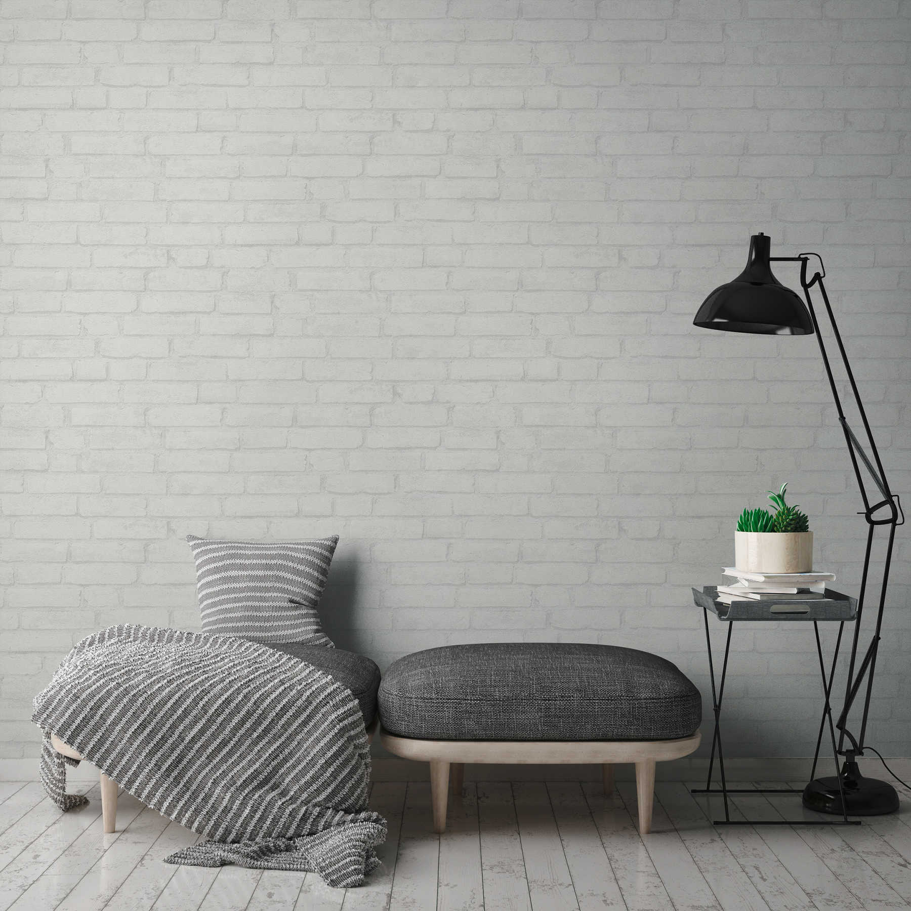             Light stone wallpaper brick pattern in industrial design - white, grey
        
