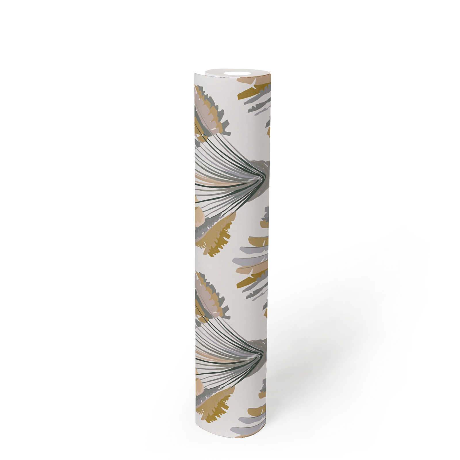             Palm trees wallpaper with pattern print in modern style - yellow, grey, white
        