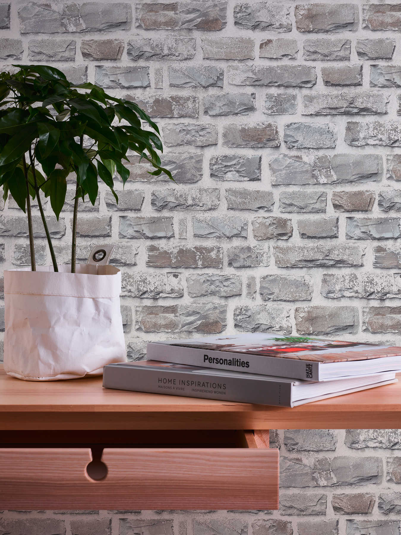             Wallpaper in stone look with quarry stones, natural stone - grey
        