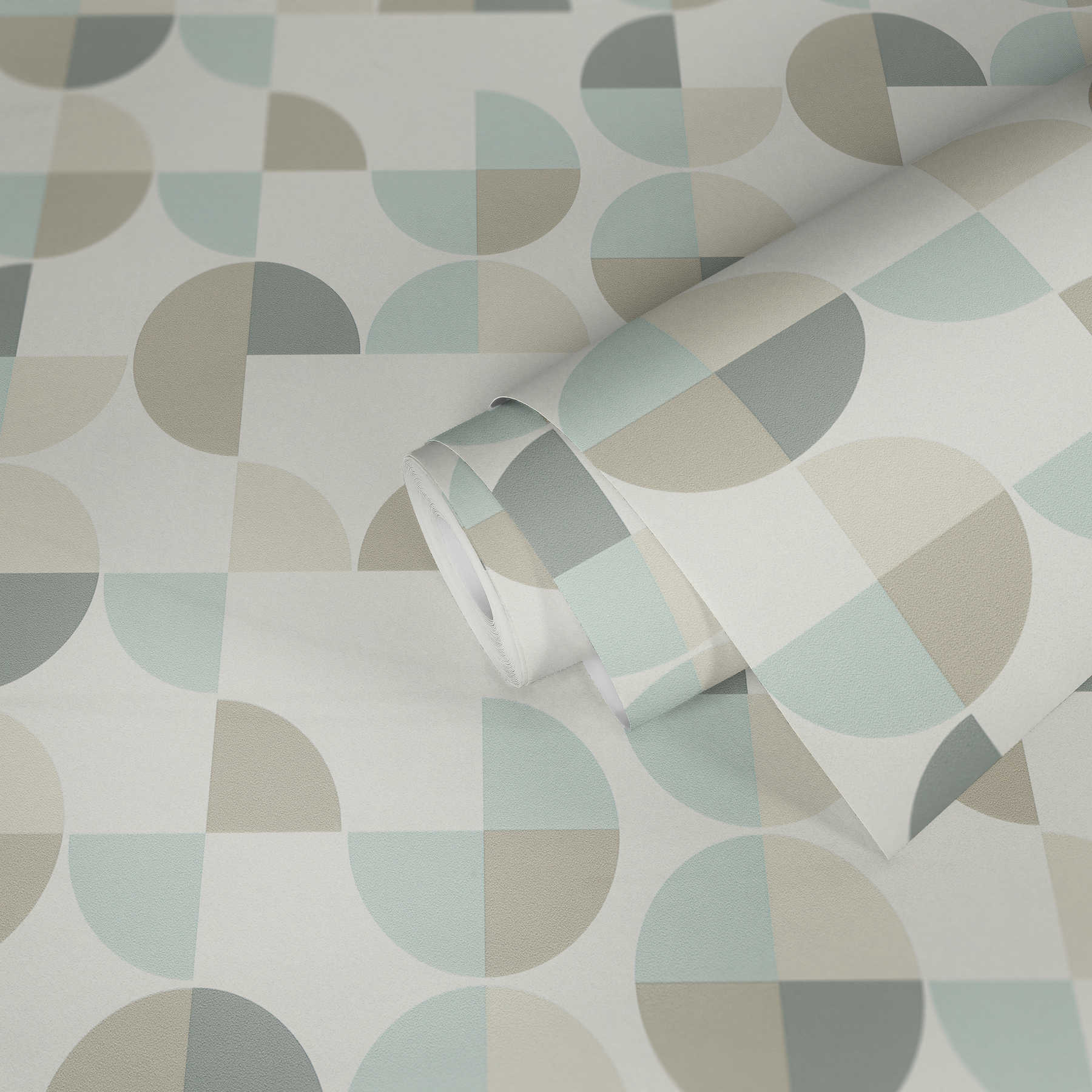             Papier peint à motifs géométriques style scandinave - bleu, gris, beige
        