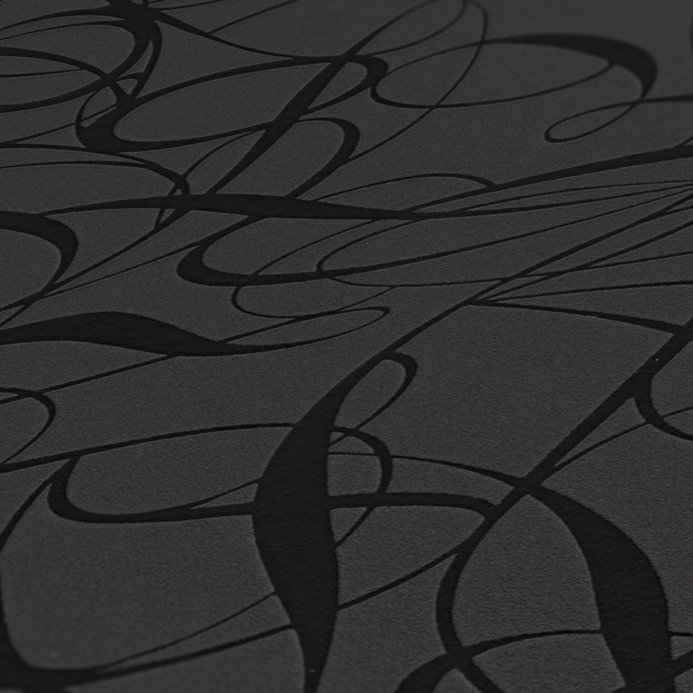             Papier peint intissé motifs de lignes et effet brillant - noir, métallique
        