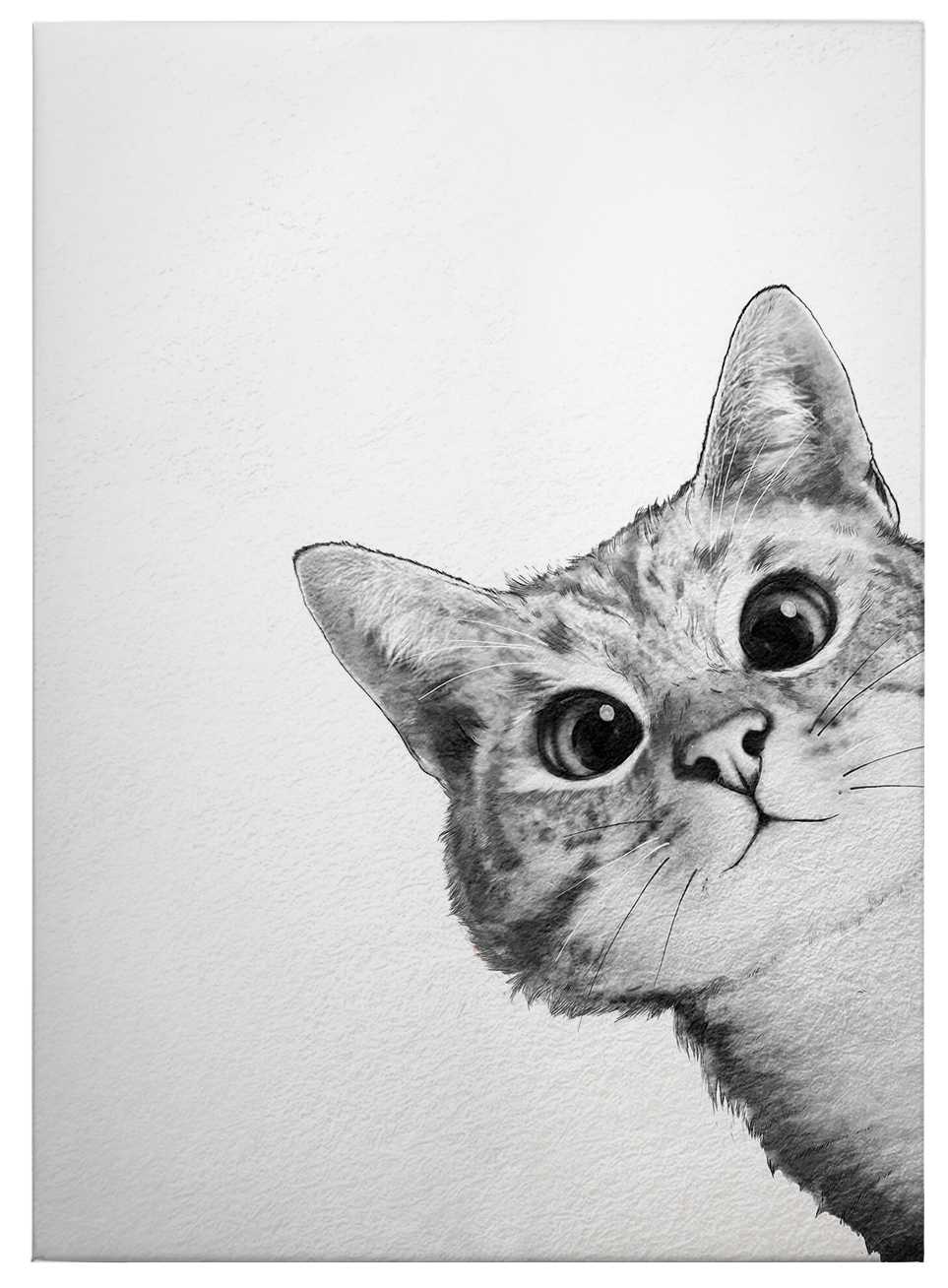             Cuadro en lienzo "Sneaky Cat" de Graves, gato en blanco y negro - 0,50 m x 0,70 m
        