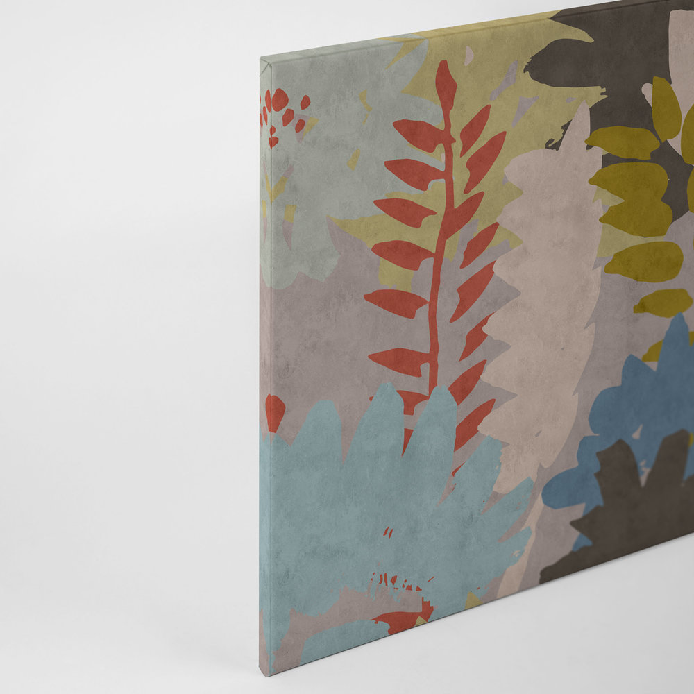             Collage floreale 3 - Quadro astratto su tela con struttura in carta assorbente e motivo a foglie - 0,90 m x 0,60 m
        