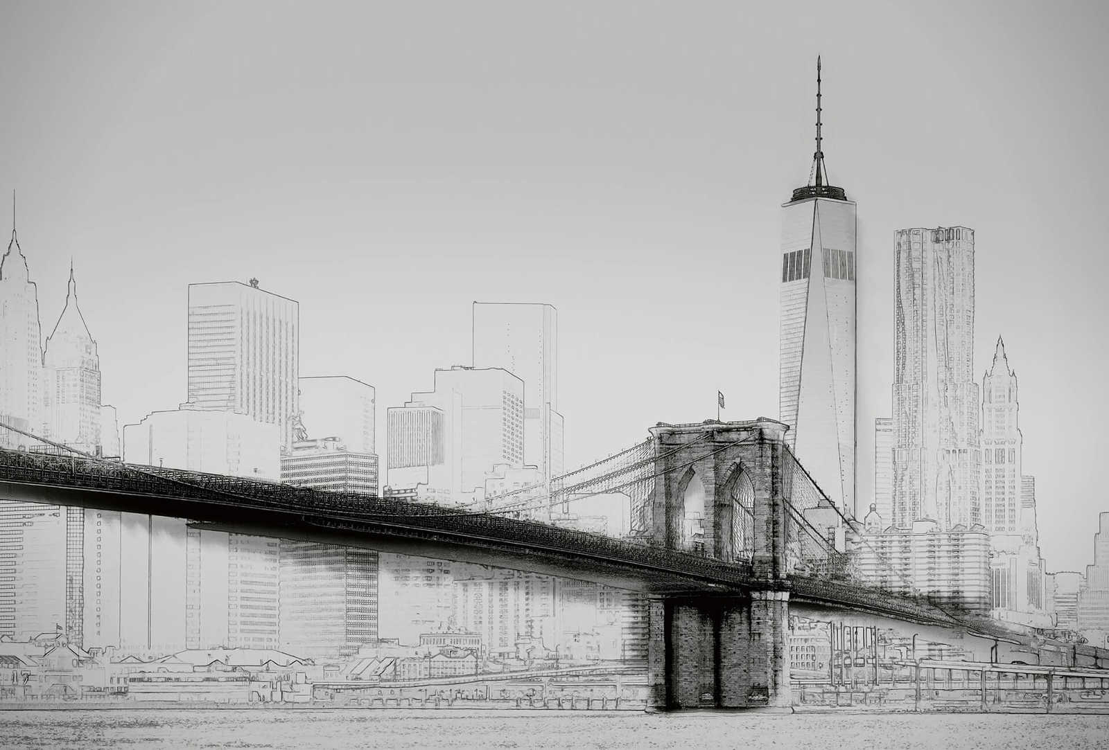         Black and white photo wallpaper sketch New York City skyline
    