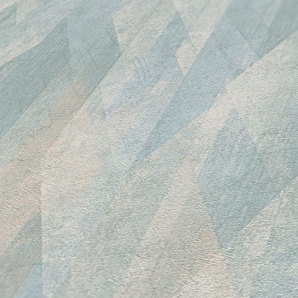            Papier peint à motifs avec losanges graphiques - turquoise, bleu, crème
        