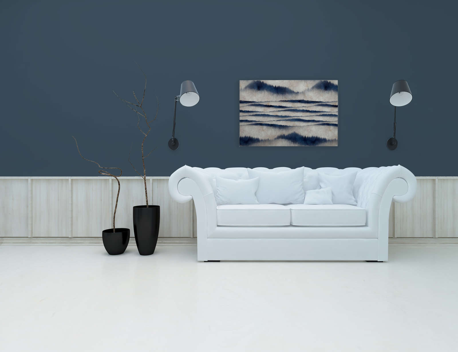             Tableau toile motif abstrait vagues | bleu, blanc - 0,90 m x 0,60 m
        