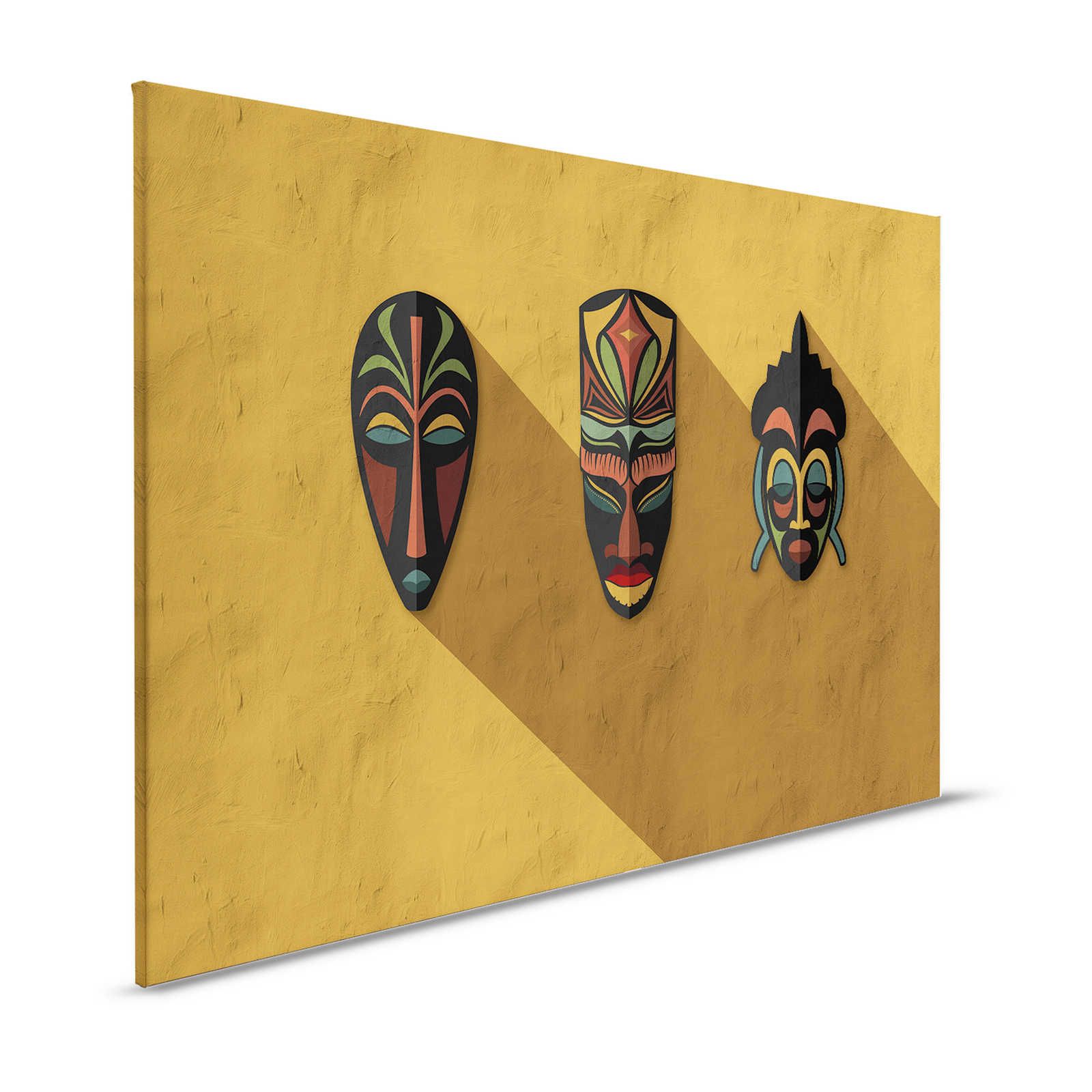 Zulu 1 - Canvas schilderij Mosterdgeel, Afrika Maskers Zulu Design - 1.20 m x 0.80 m
