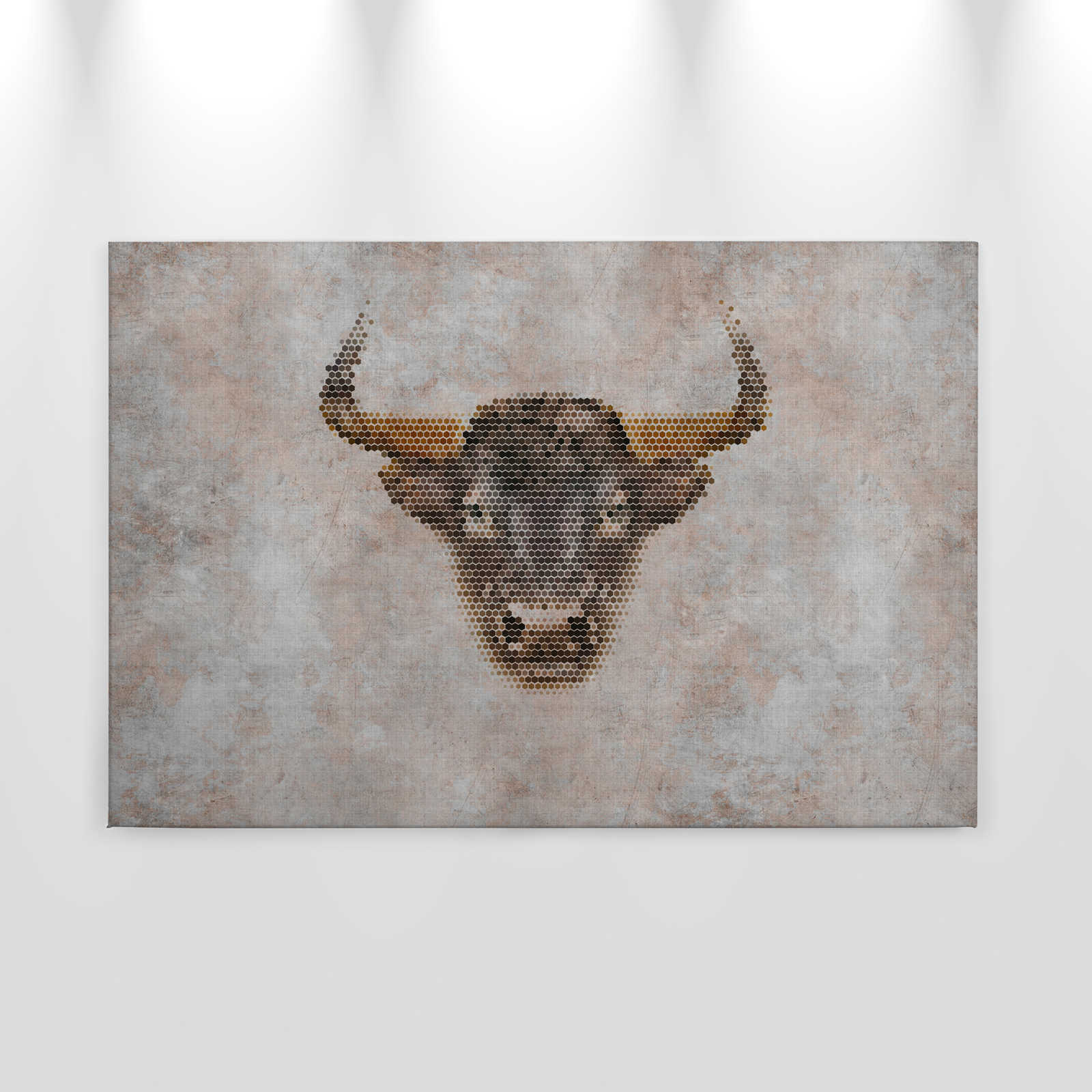             Big three 2 - Canvas painting, natural linen structure in concrete look with buffalo - 0.90 m x 0.60 m
        