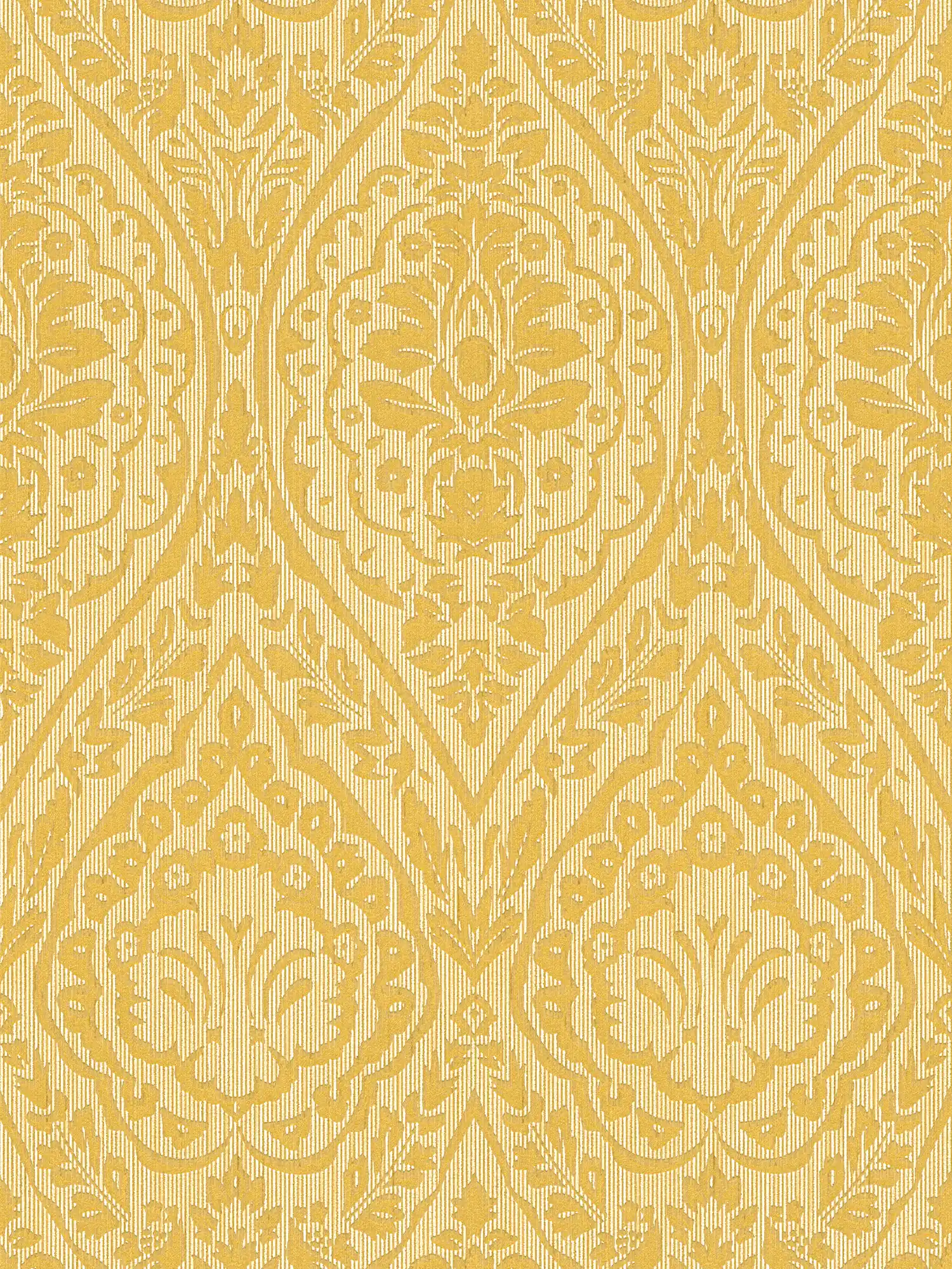 Non-woven wallpaper with structure design & ornamental pattern - yellow
