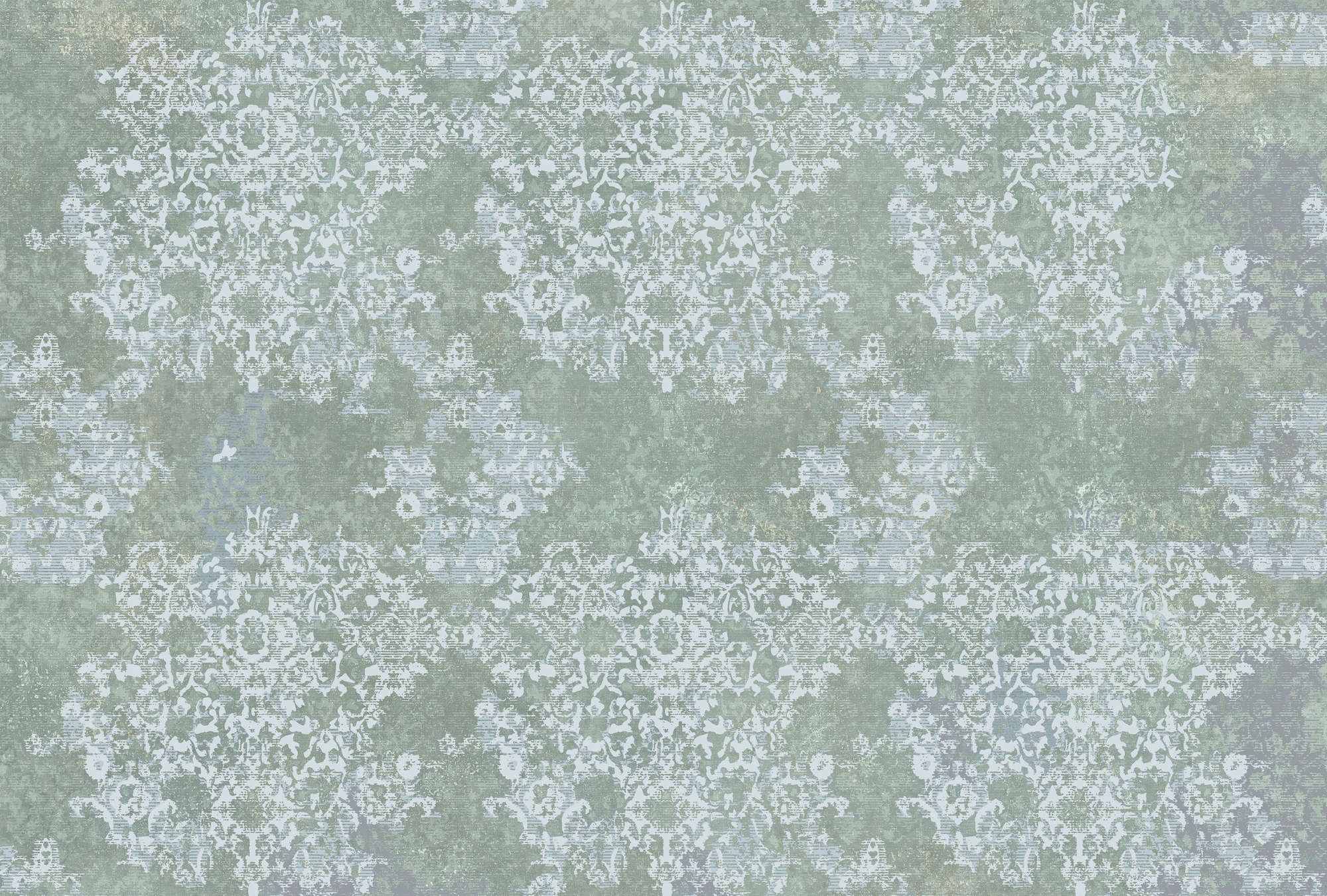             Papier peint panoramique vintage Fleurs Ornements & Look usé - vert, blanc
        