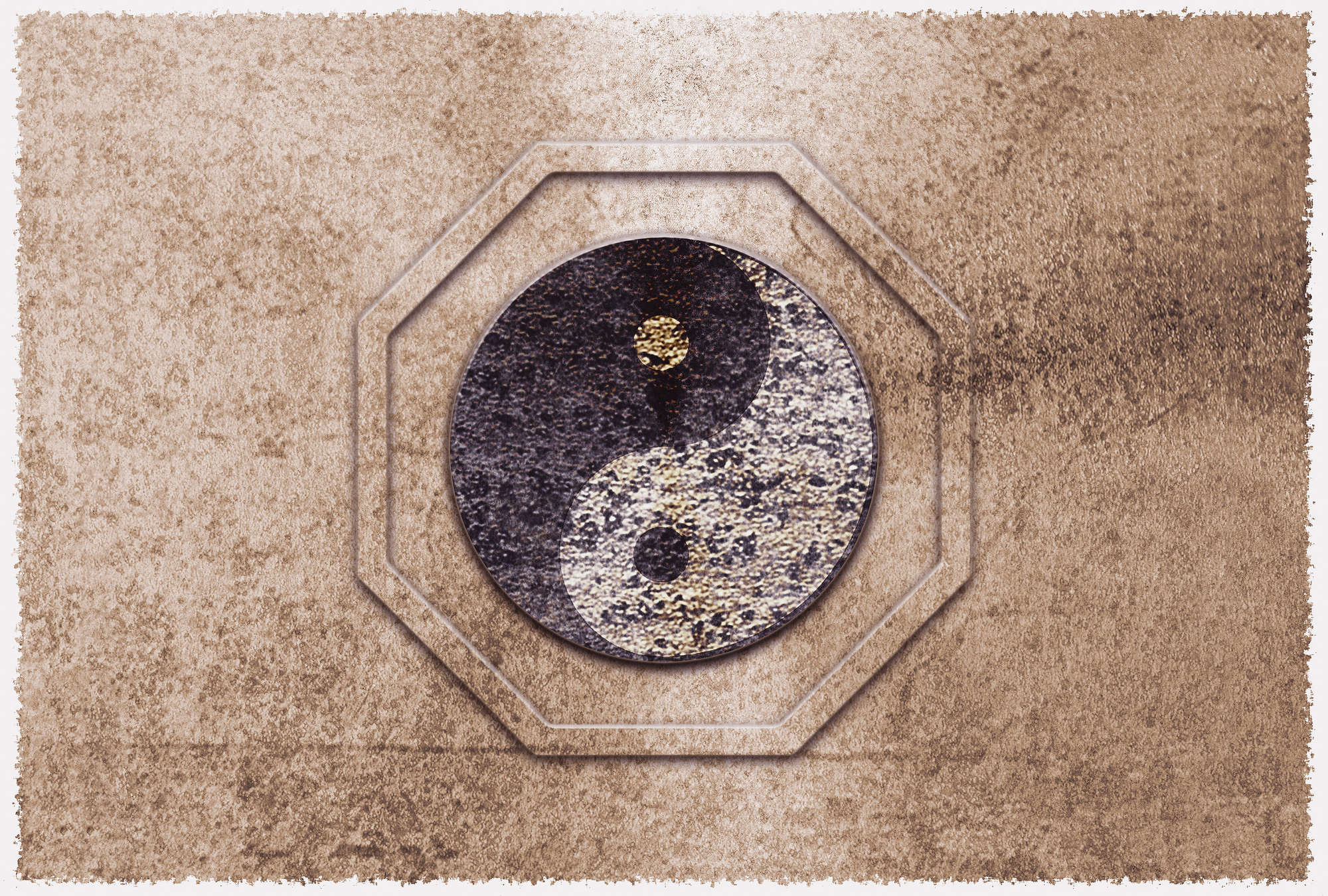             Papier peint Yin&Yang, symbole d'harmonie asiatique - marron, noir, blanc
        