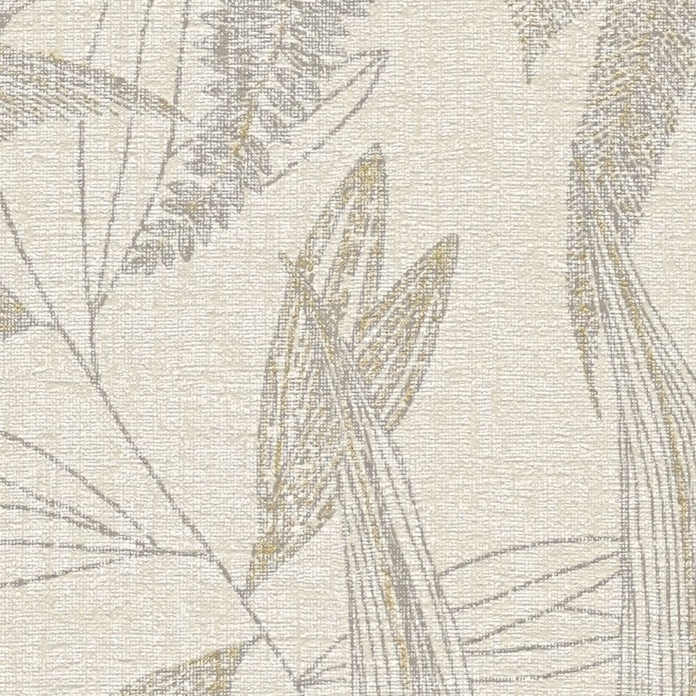             Papel pintado no tejido con motivo de hojas grandes, ligeramente texturado - beige, dorado
        