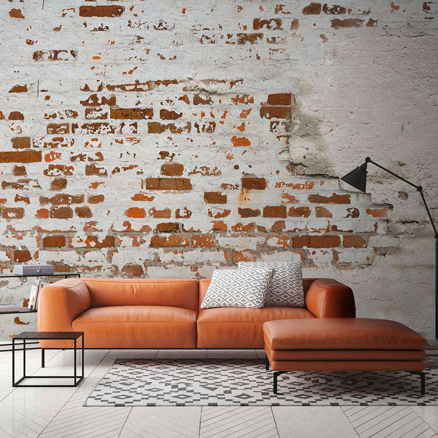 Papier peint panoramique Mur de briques crépi en 3D style industriel - marron, gris
