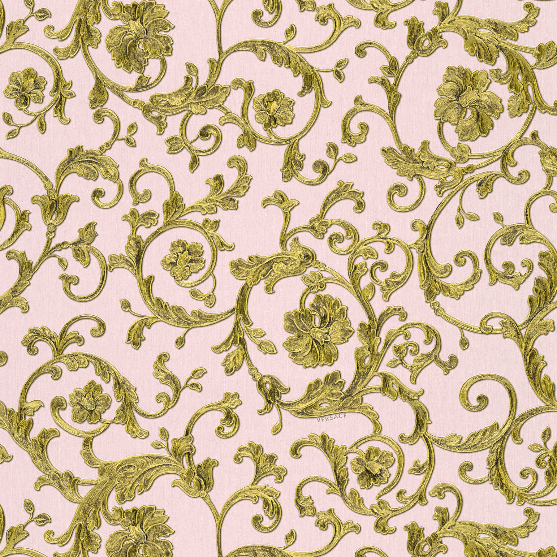 VERSACE wallpaper old gold ornaments floral - pink
