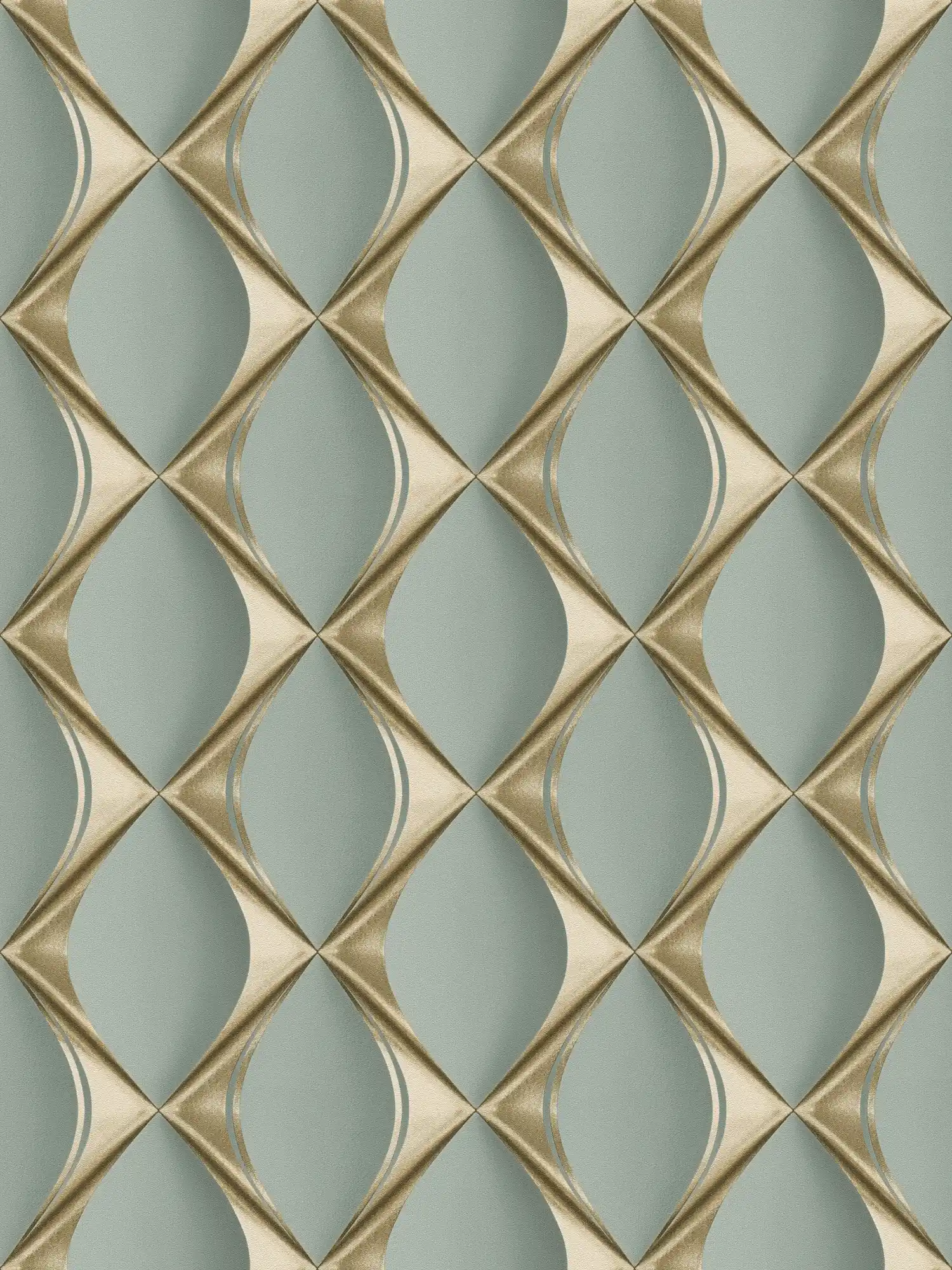 Wallpaper 3D design with metallic facets pattern - green, metallic
