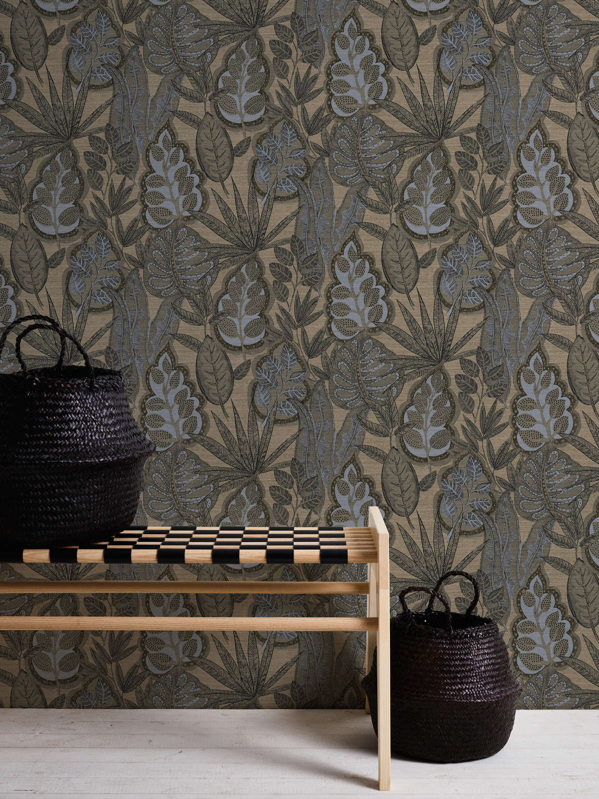             Floral non-woven wallpaper in graphic design with light structure, matt - grey, beige, brown
        