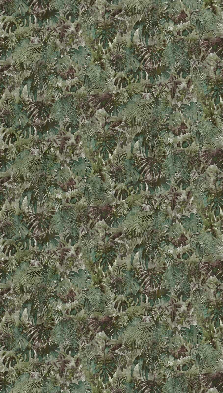             Jungle motif non-woven wallpaper with tropical leaf pattern - green
        