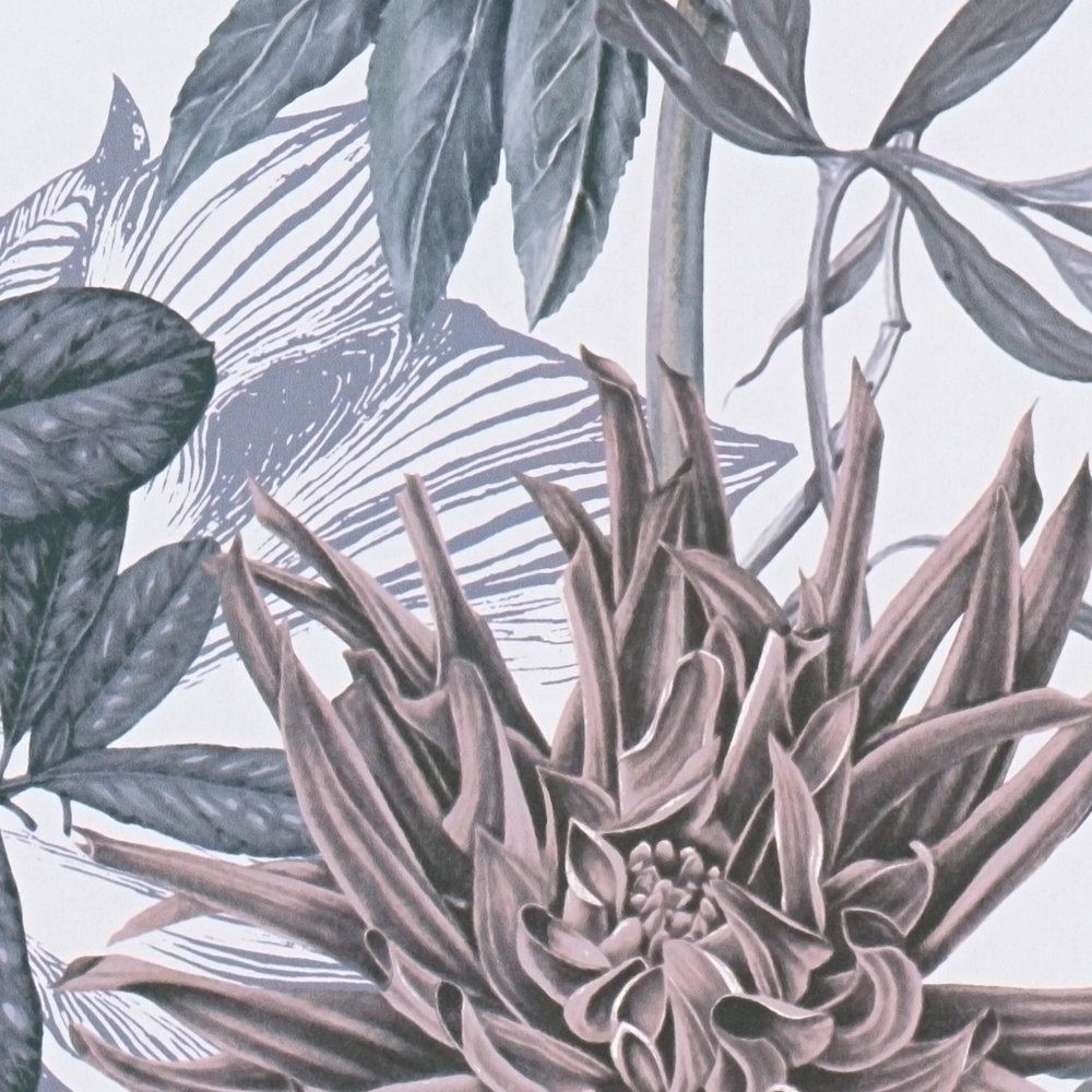             Papier peint fleuri Design avec des feuilles - rose, gris
        