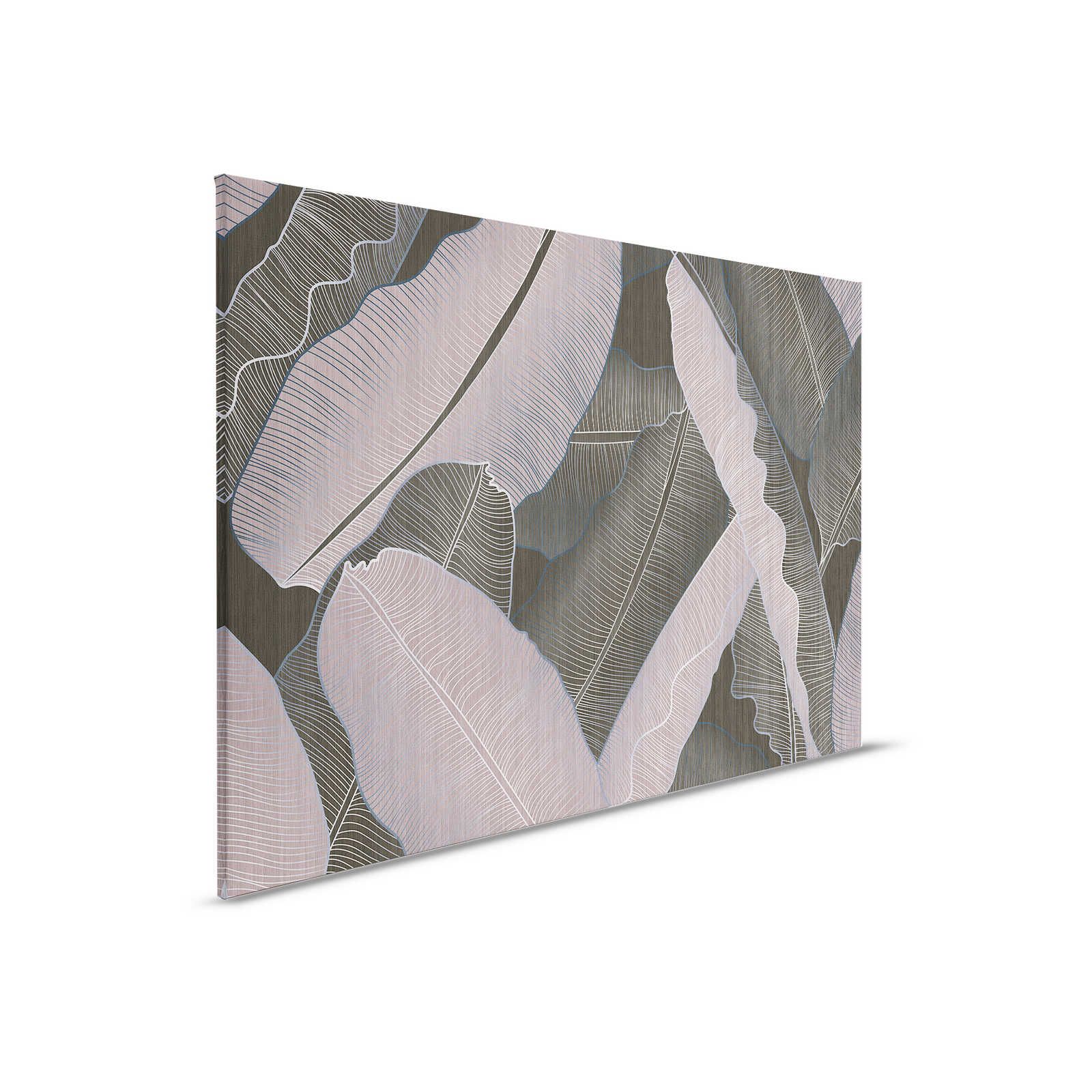 Under Cover 2 - Palm Leaf Canvas Painting Grey & Pink Drawing Style - 0.90 m x 0.60 m

