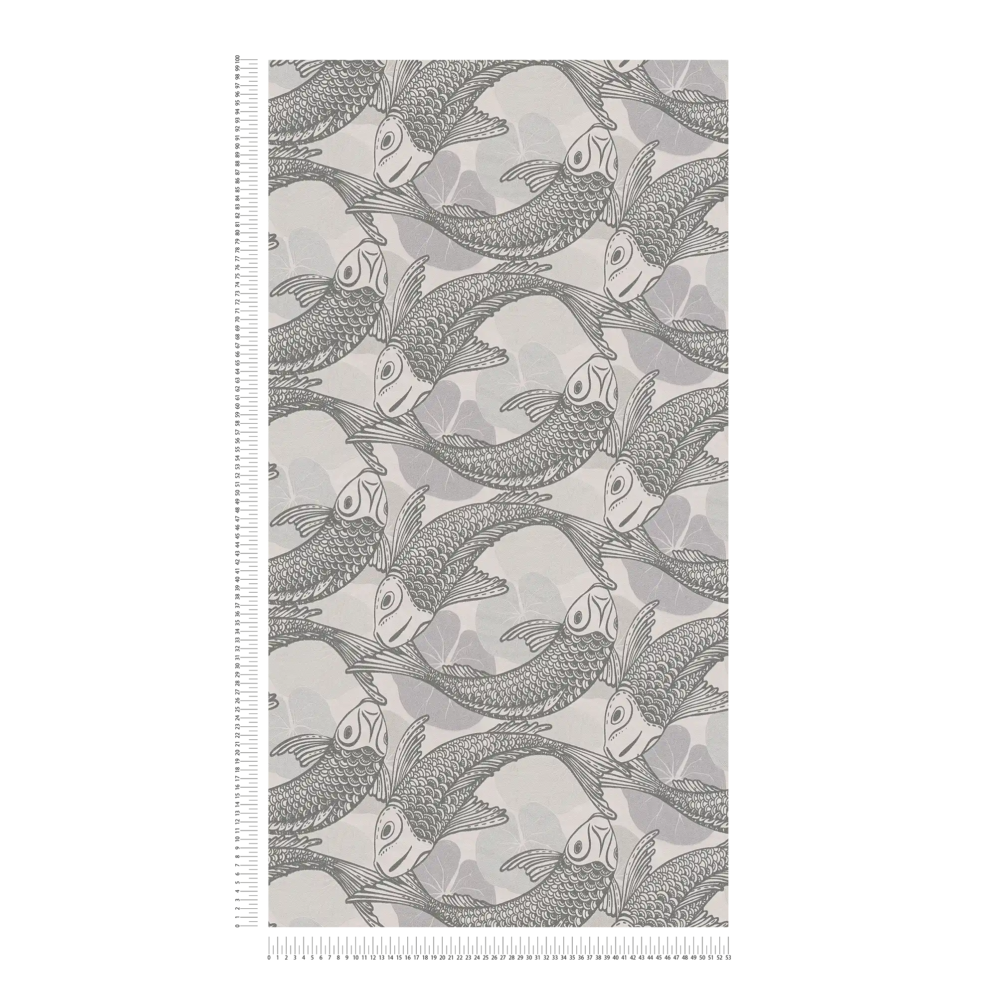             Carta da parati koi in stile asiatico con effetto metallizzato - beige, grigio, metallizzato
        