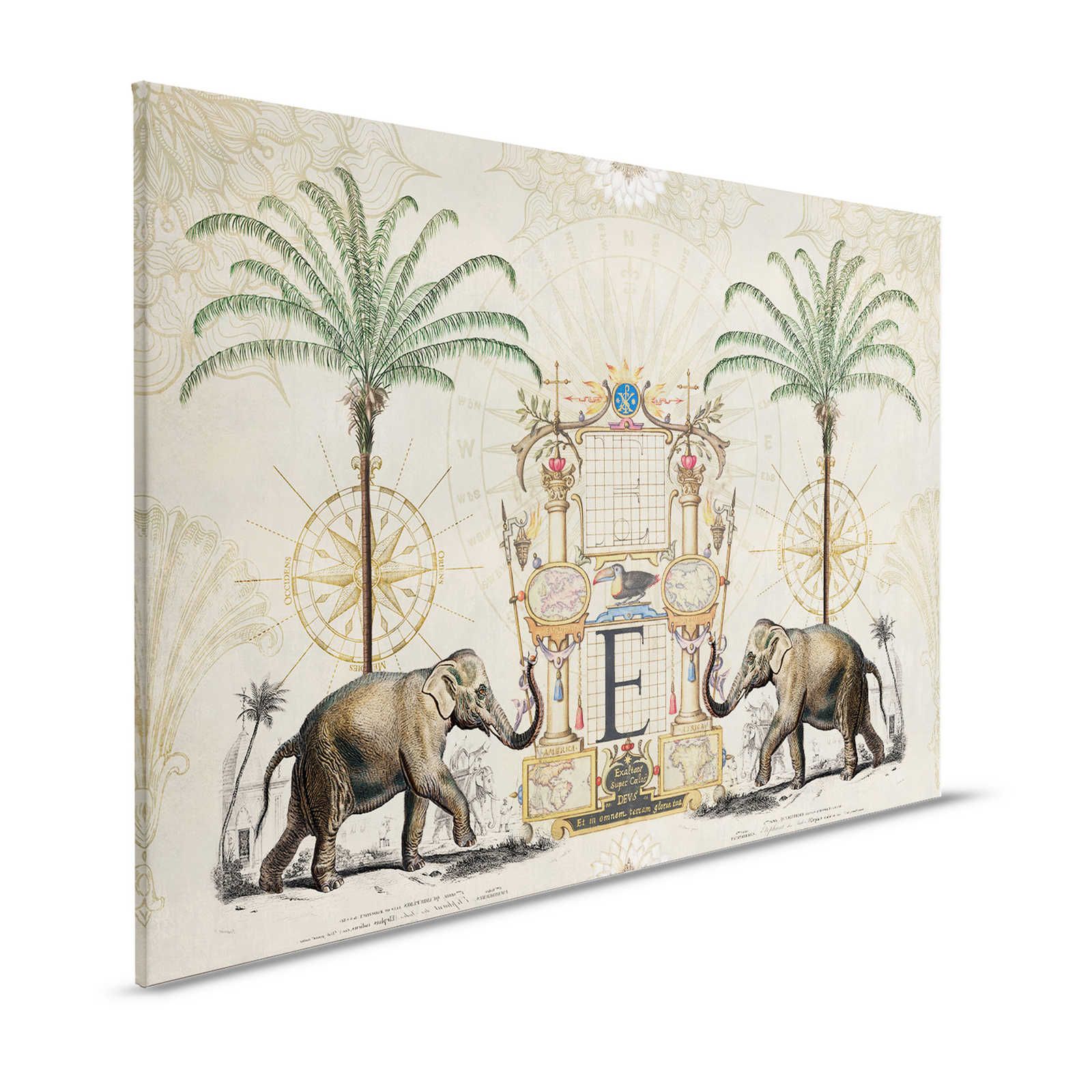 Nostalgia Canvas Painting with Vintage Elephant Pattern - 1.20 m x 0.80 m
