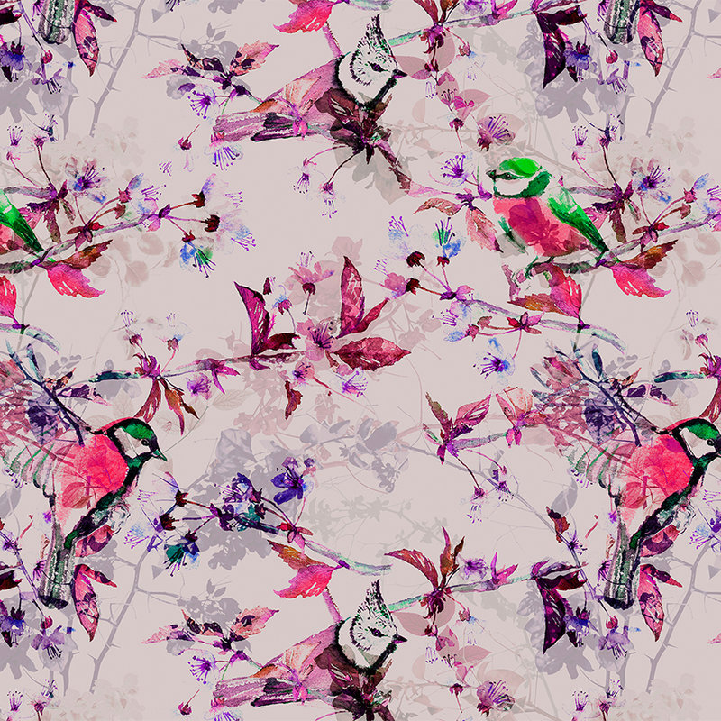         Birds collage style mural - pink, blue
    